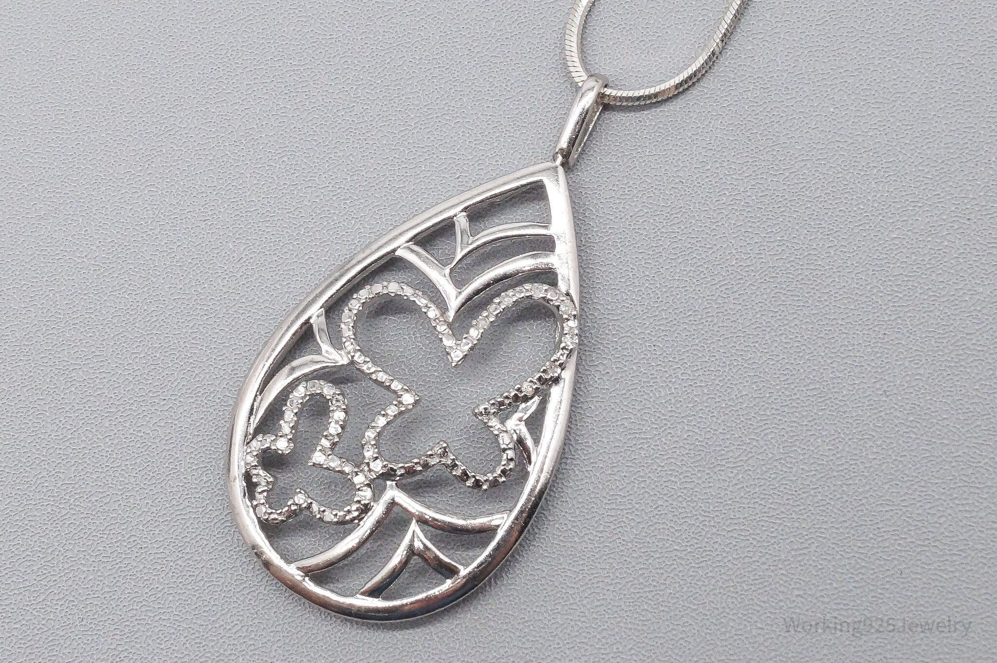 Vintage Diamond Butterflies Sterling Silver Necklace 20"