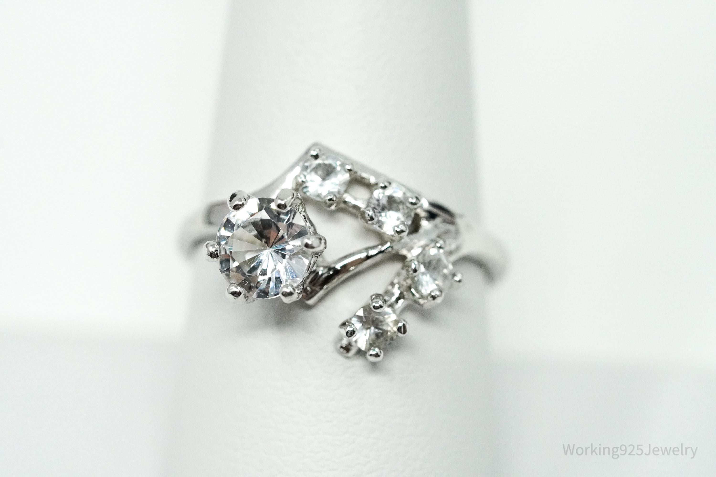 RARE Vintage Mid Century Vargas Mfg. Co. White Topaz Sterling Silver Ring - Size 9