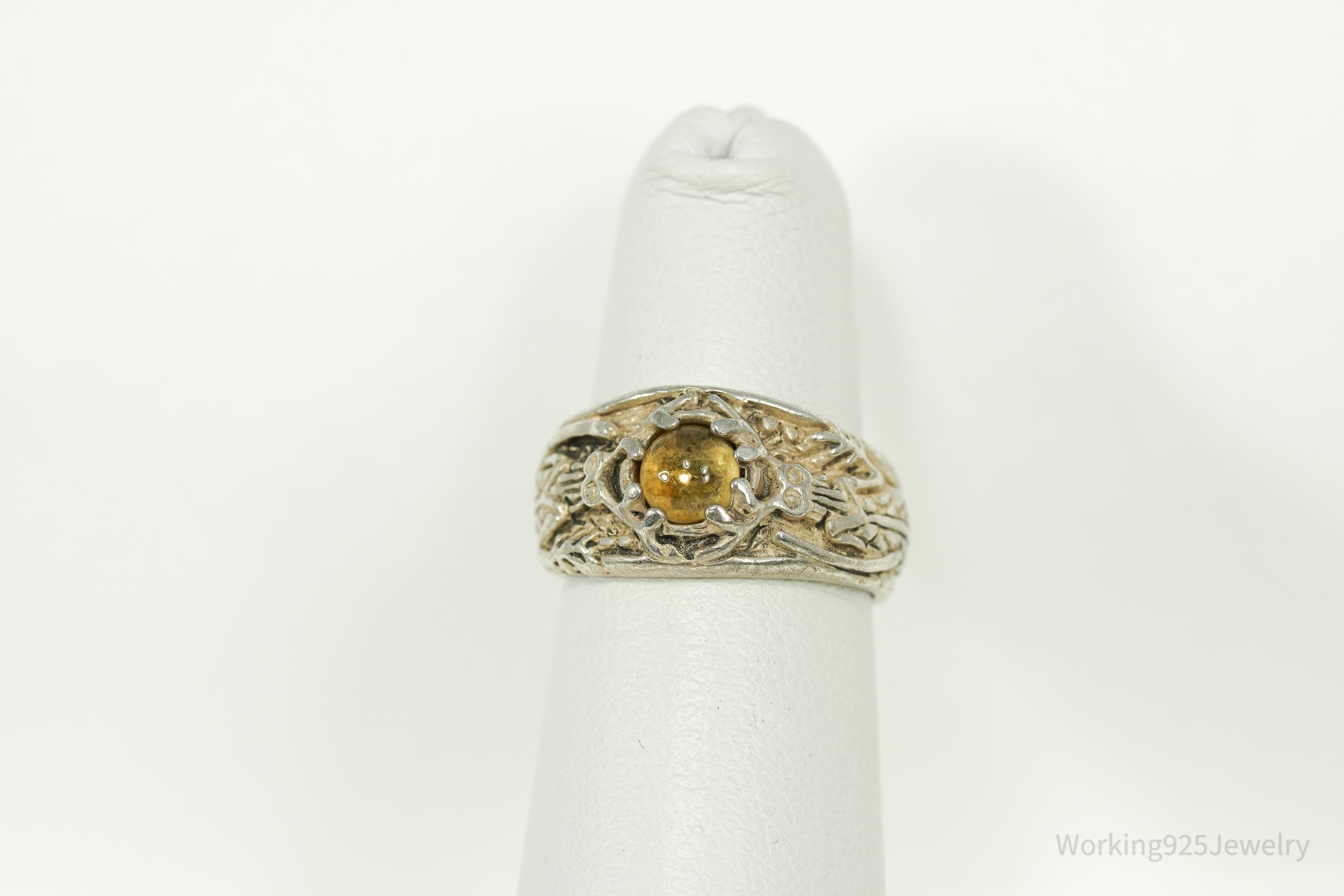 Vintage Citrine Ornate Sterling Silver Ring - Size 4.75