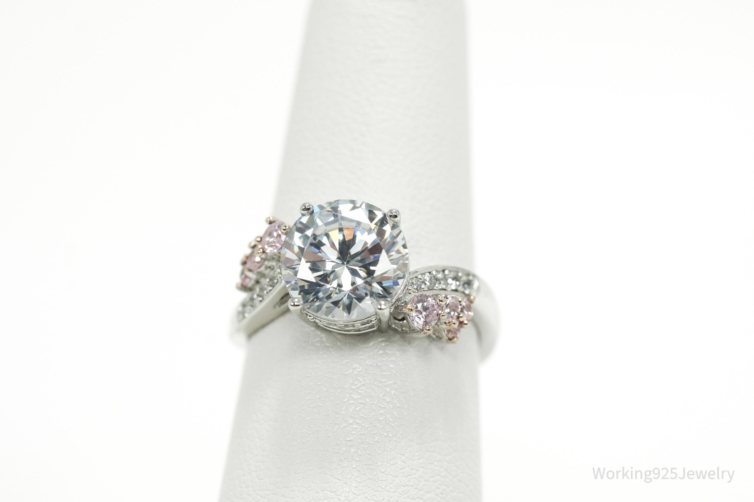 Vintage PAJ Pink & White Cubic Zirconia Sterling Silver Ring - Size 6