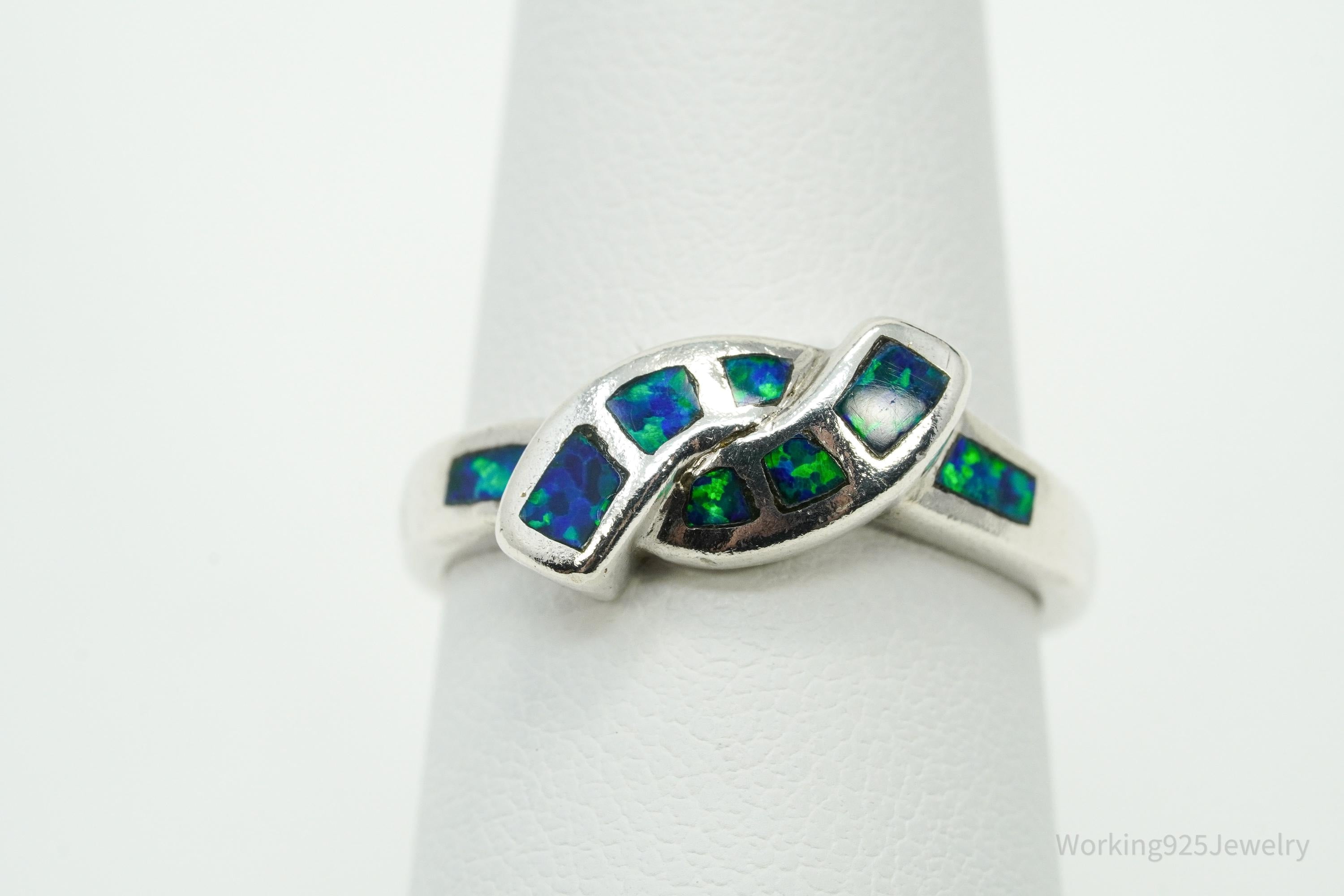 Vintage Opal Inlay Sterling Silver Ring - Size 7