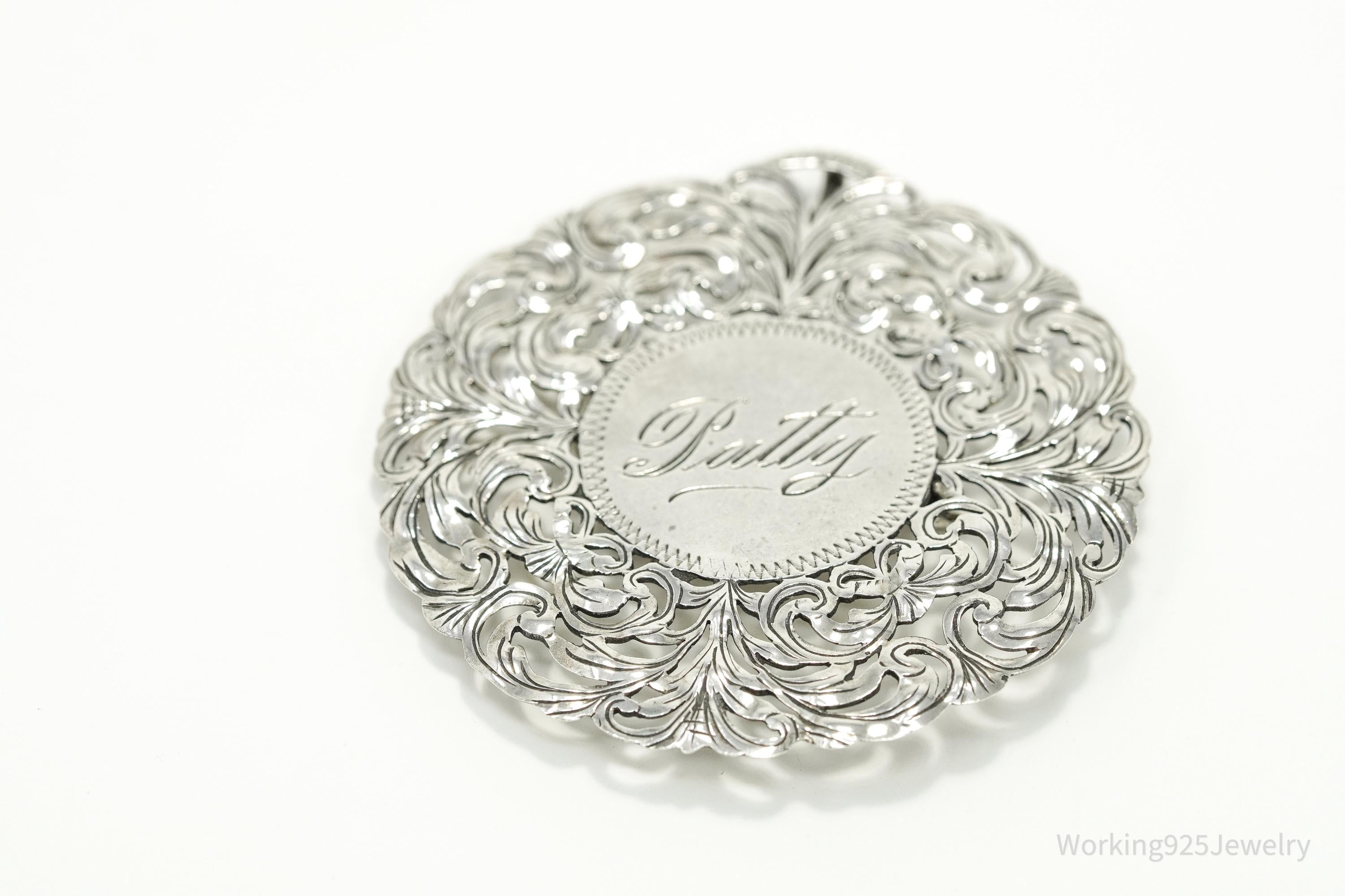 Large Ornate Antique "Patty" 900 Silver Brooch Pin Pendant