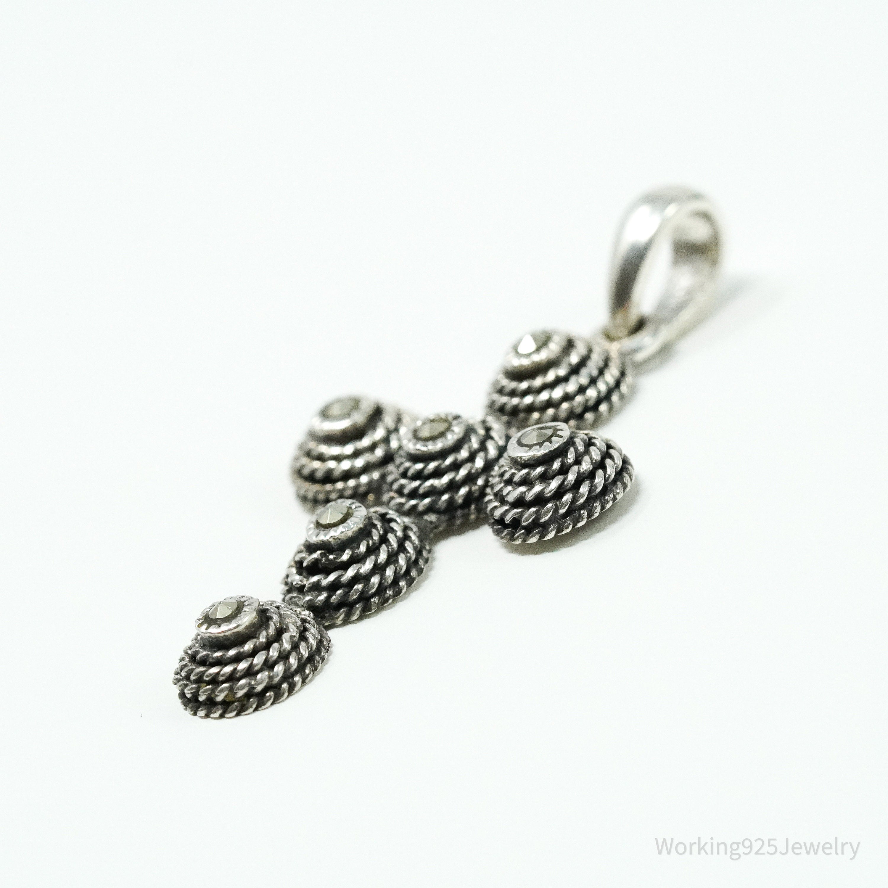 Vintage Marcasite Cross Sterling Silver Necklace Pendant