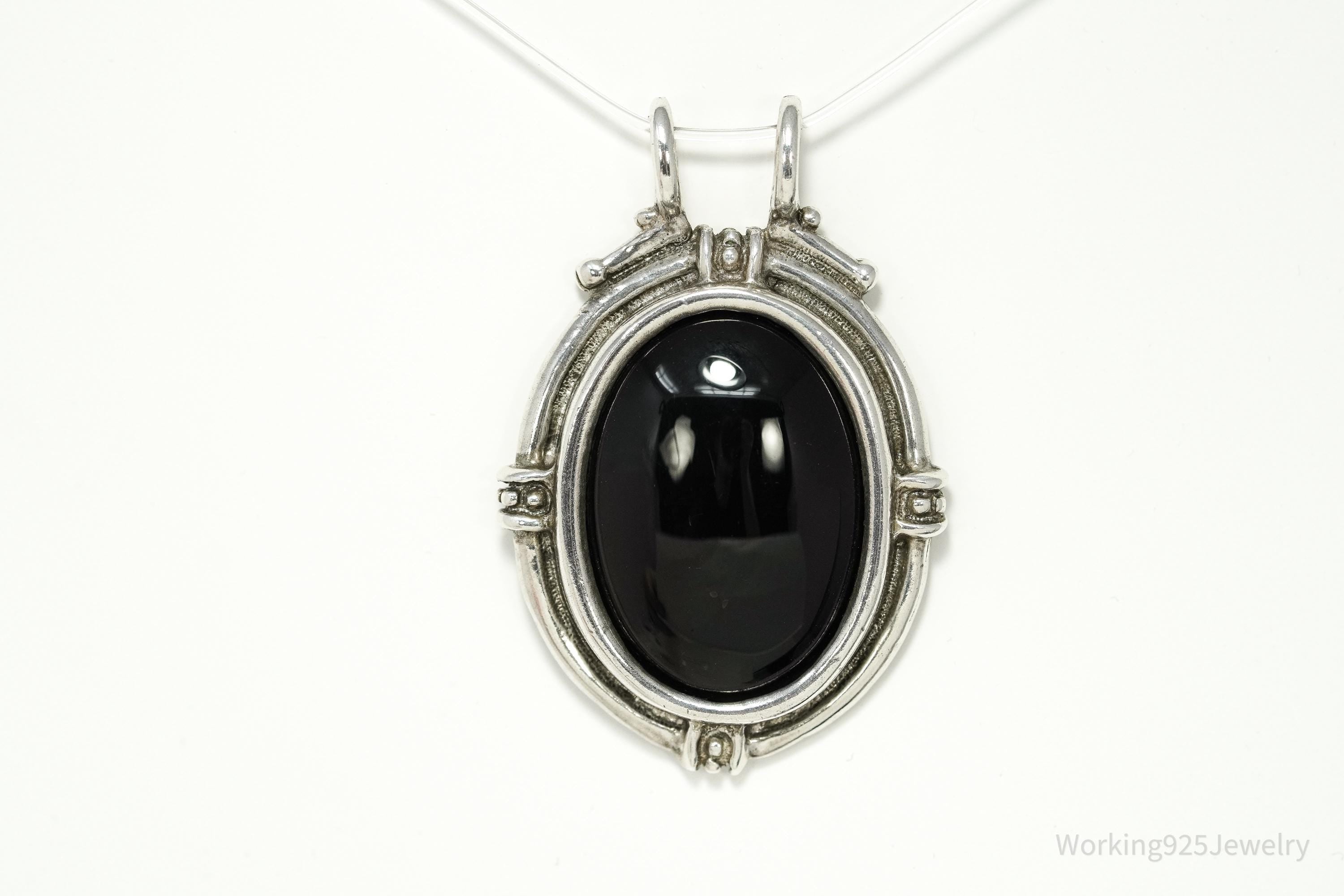 Vintage Large Taxco Mexico Modernist Black Onyx Sterling Silver Pendant