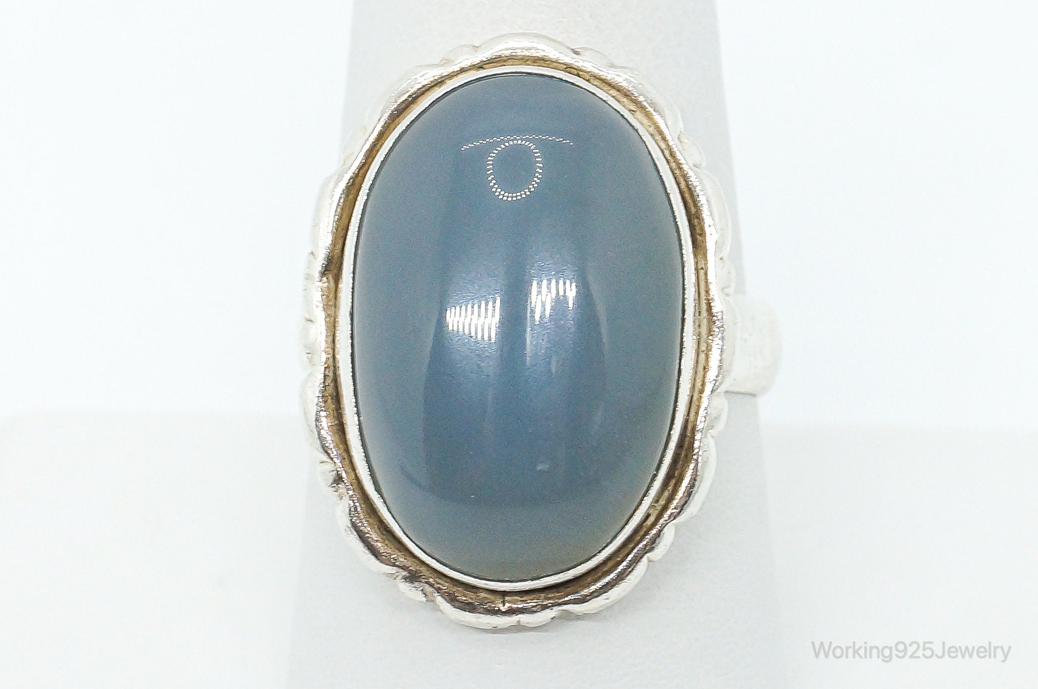 Vintage Large Chalcedony Sterling Silver Ring - Size 8.5