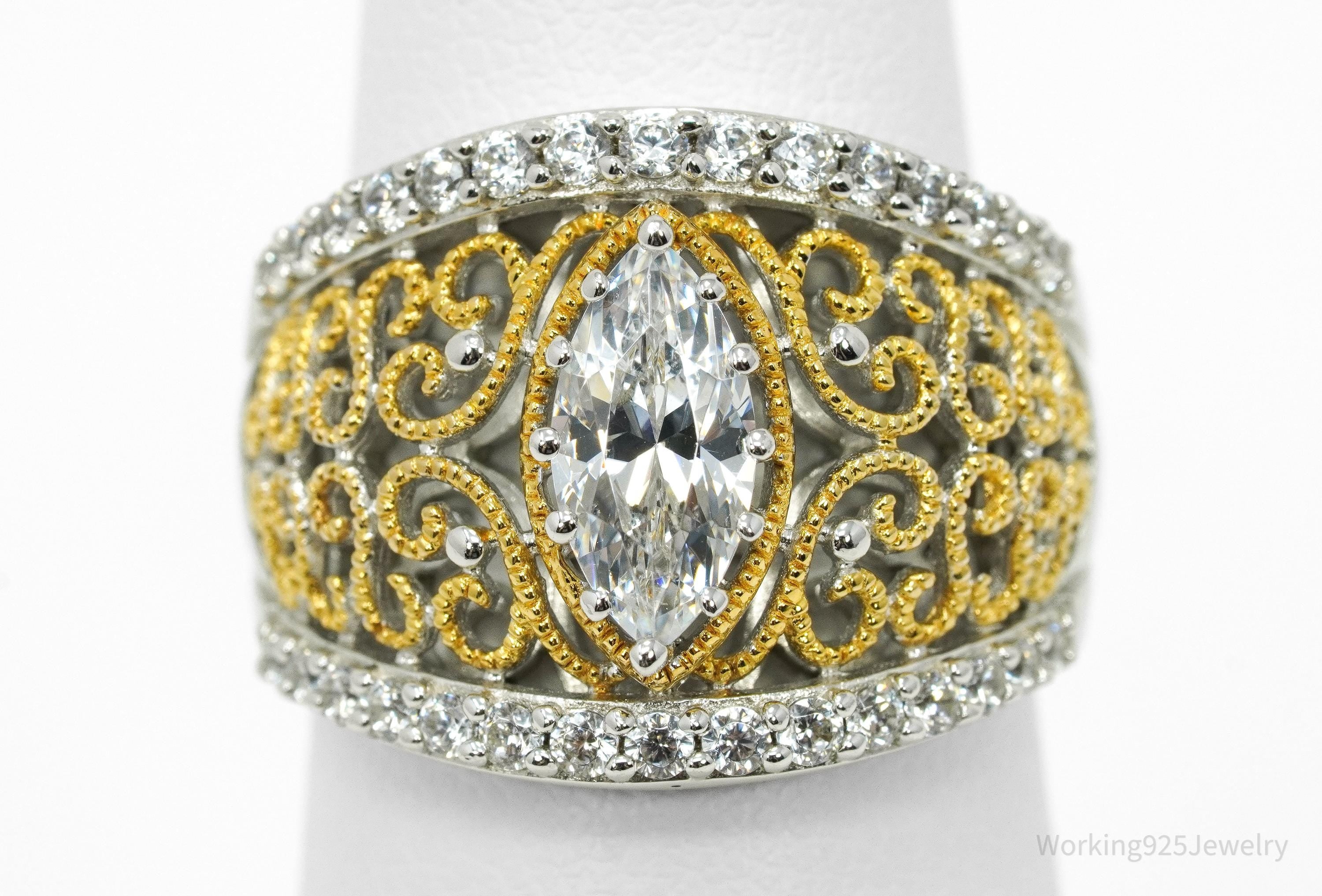 Designer Verragio Diamonique Cubic Zirconia 14K Gold Sterling Silver Ring - Size 7.25