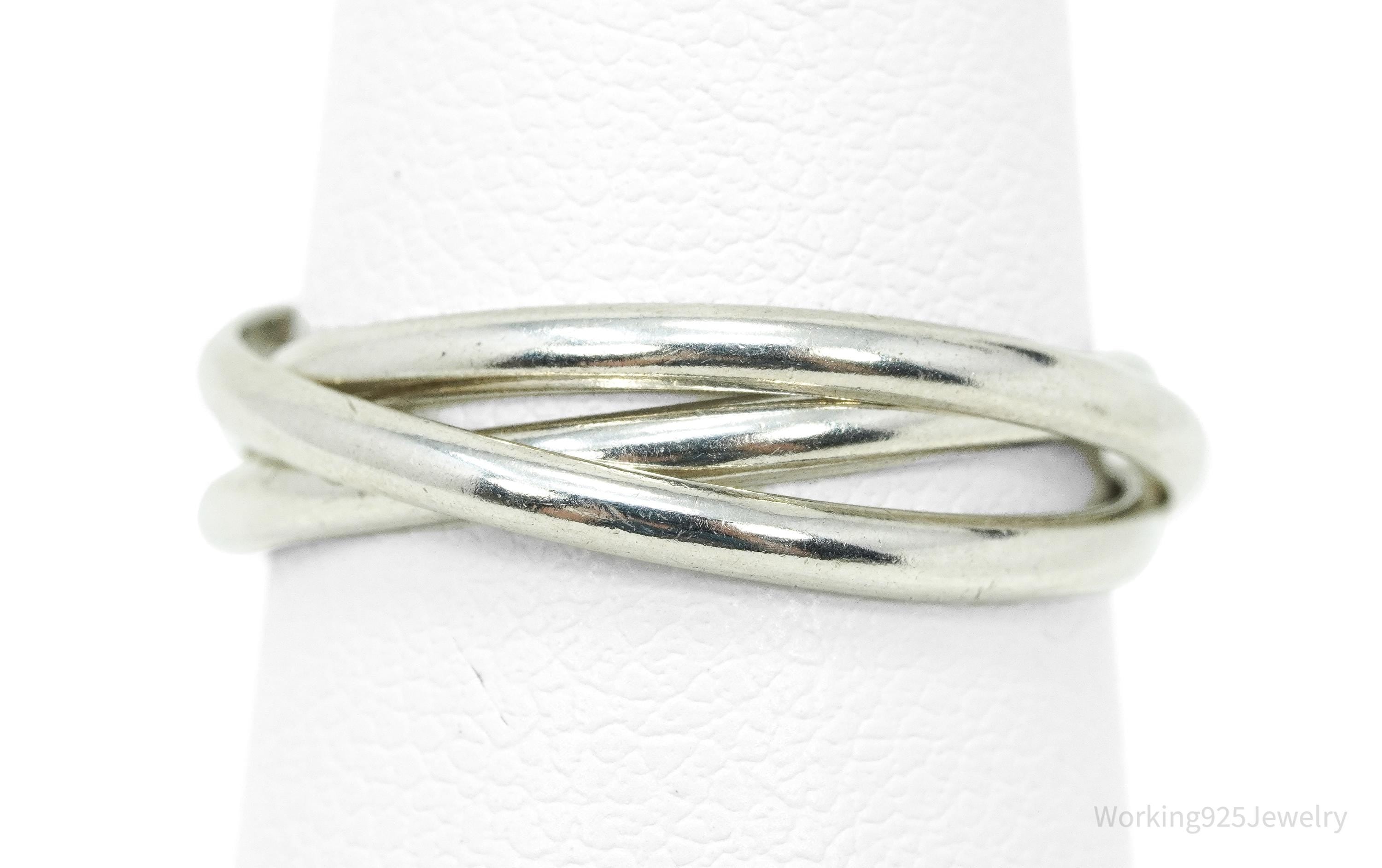 Vintage Intertwined Rings Sleek Modern Sterling Silver Ring - Size 5.25