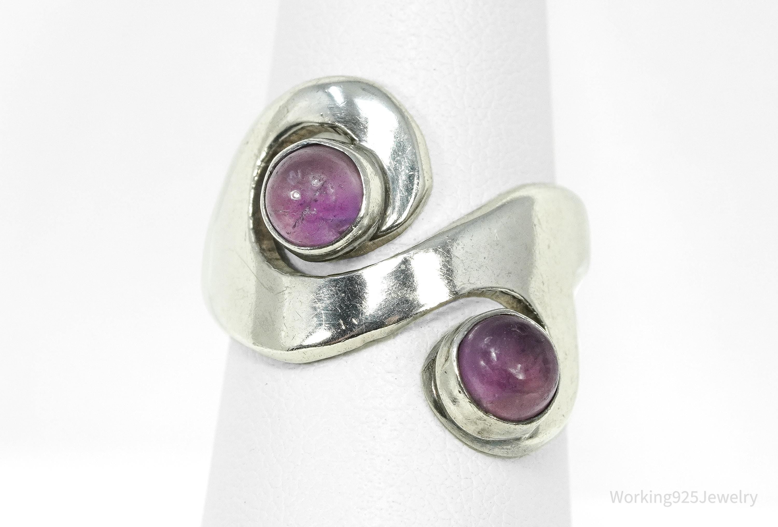 Vintage Mexico Modernist Sterling Silver Amethyst Ring Size 7
