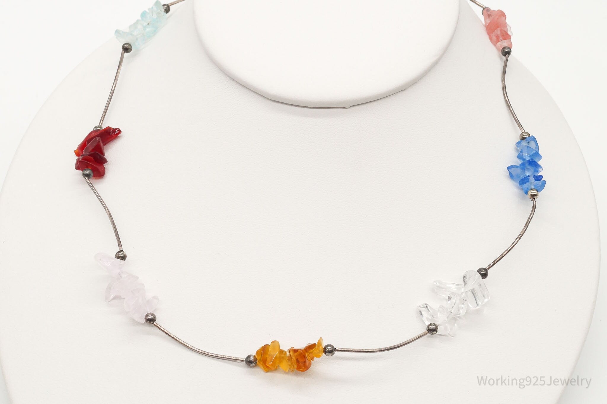 Vintage Multi Gemstone Sterling Silver Necklace