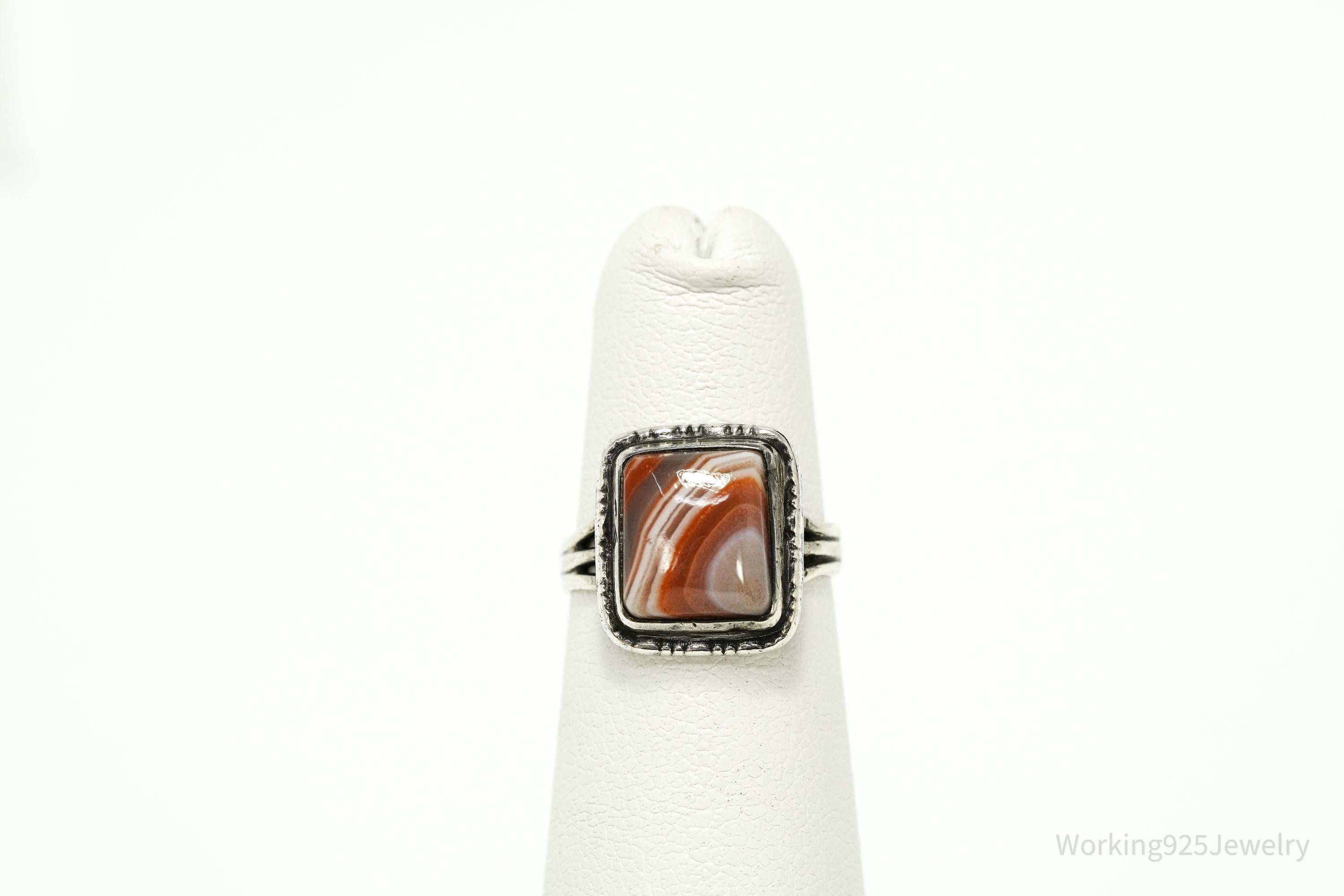Vintage Lace Agate Silver Ring - Size 4