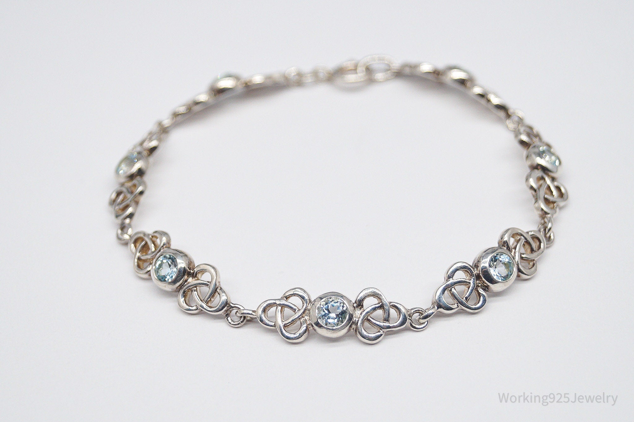 Vintage Blue Topaz Celtic Knots Sterling Silver Bracelet - 7 3/8"