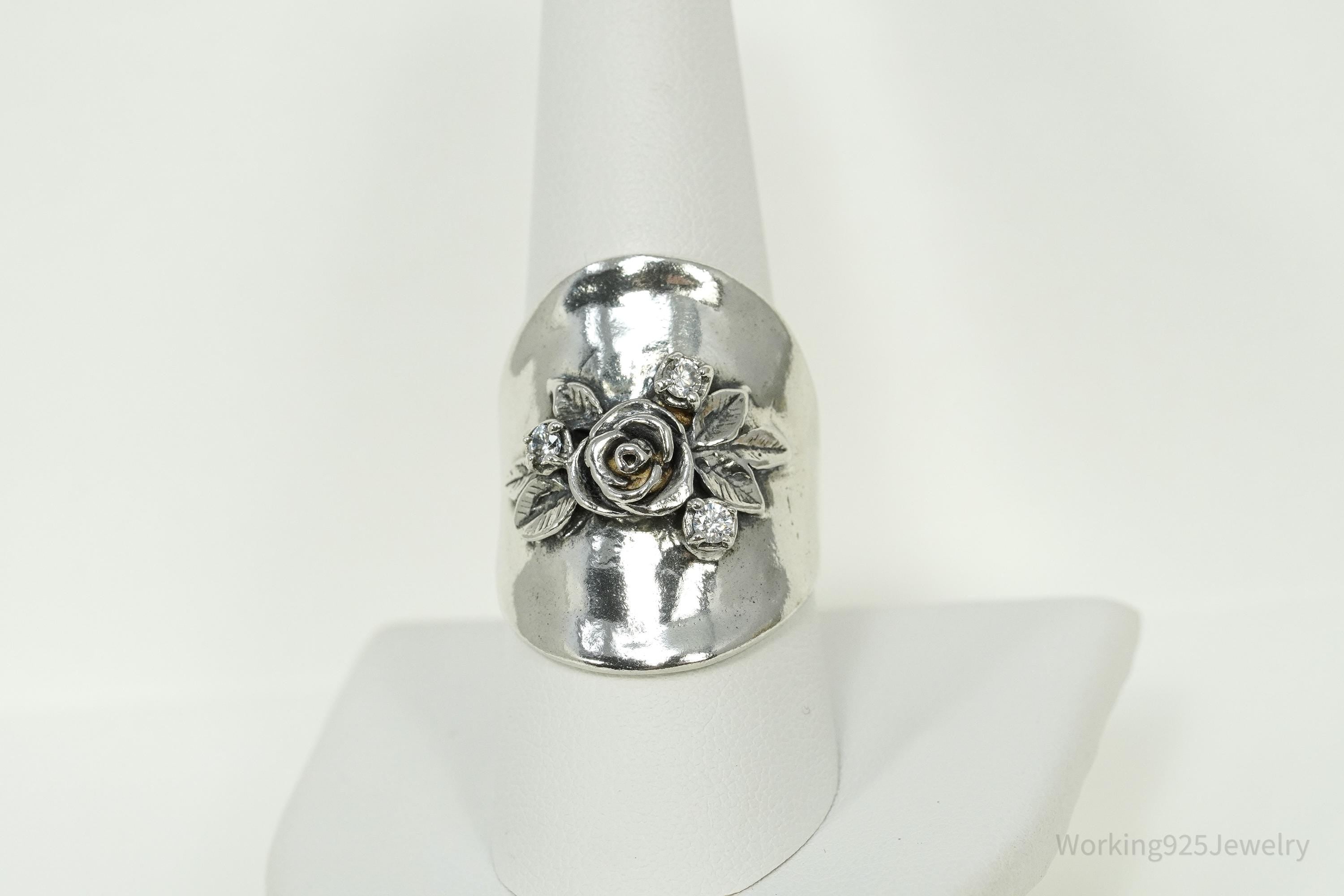Vintage Israel Designed Floral Sterling Silver Ring - Size 9.25