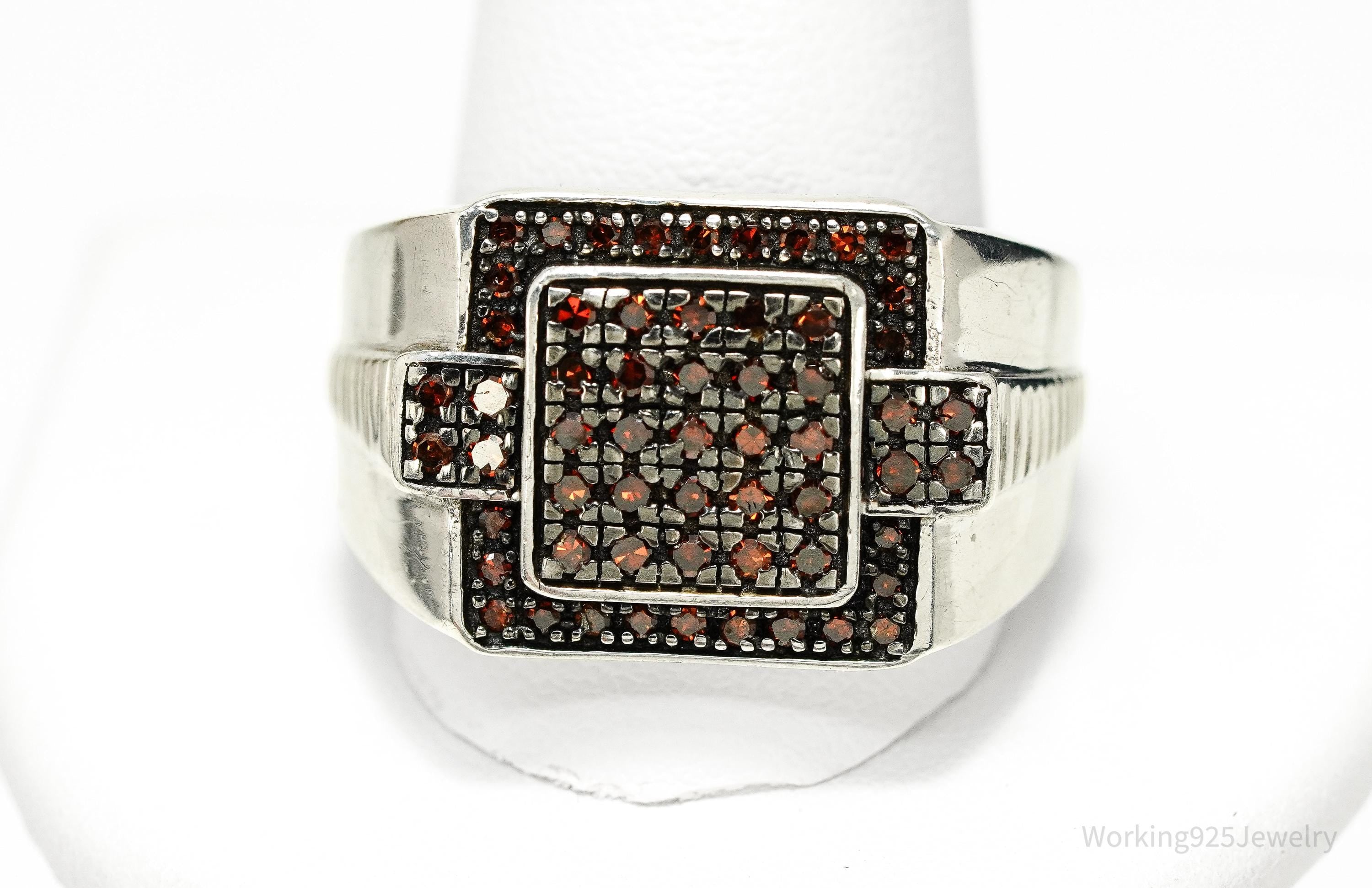 Vintage Garnet Sterling Silver Ring - Size 14.25
