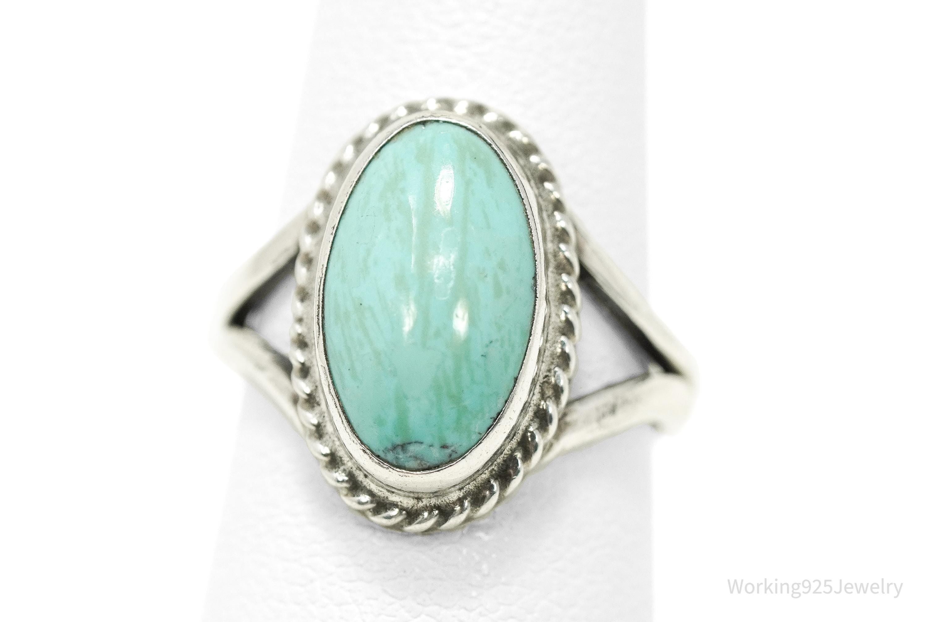 Vintage Native American Turquoise Unsigned Silver Ring - Size 6