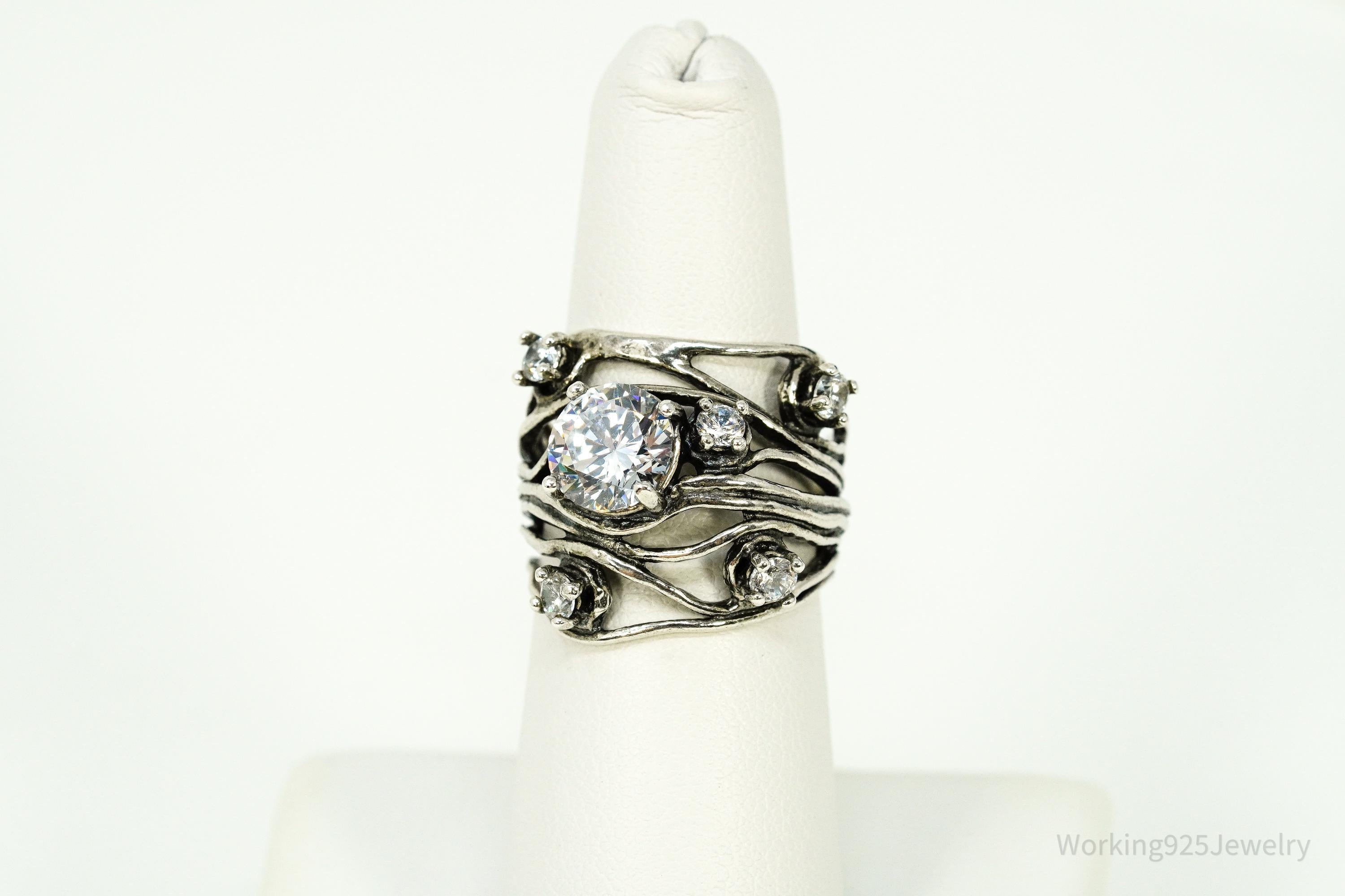 Vintage Cubic Zirconia Sterling Silver Ring - Size 7