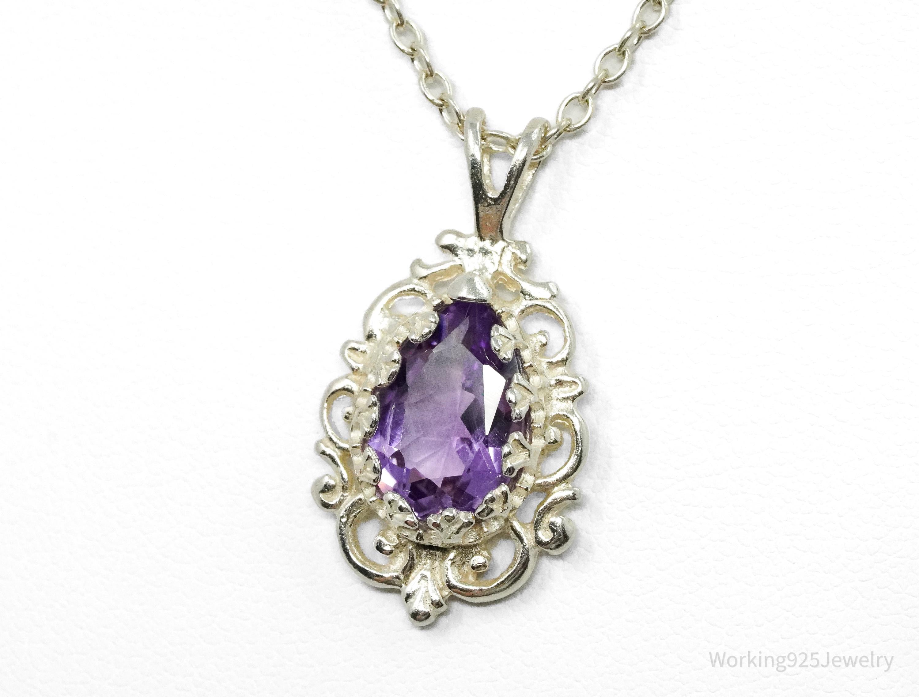 Vintage Amethyst Sterling Silver Chain Necklace 16"