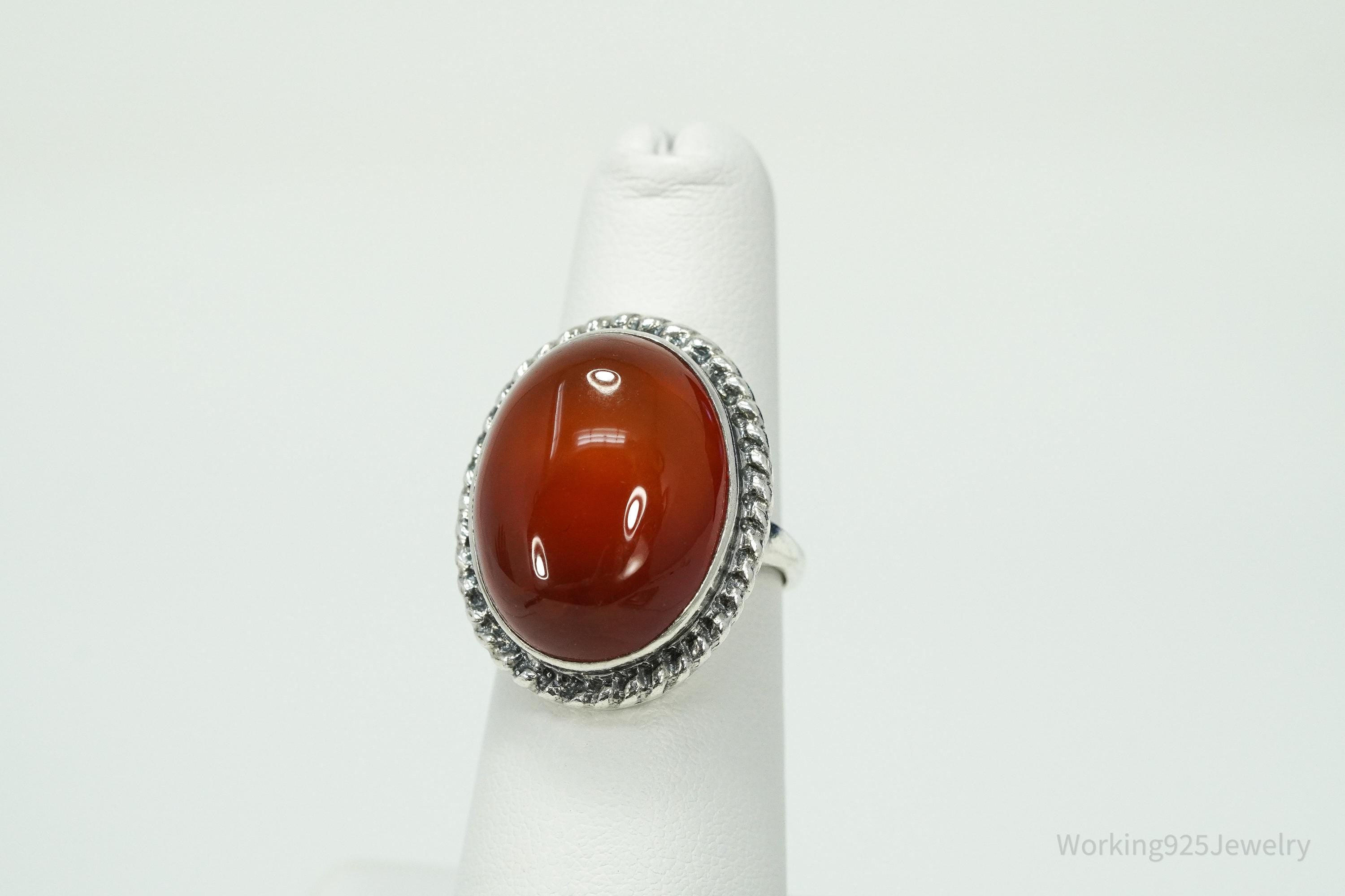 Rare Vintage Large Carnelian Sterling Silver Russian Ring Size 6