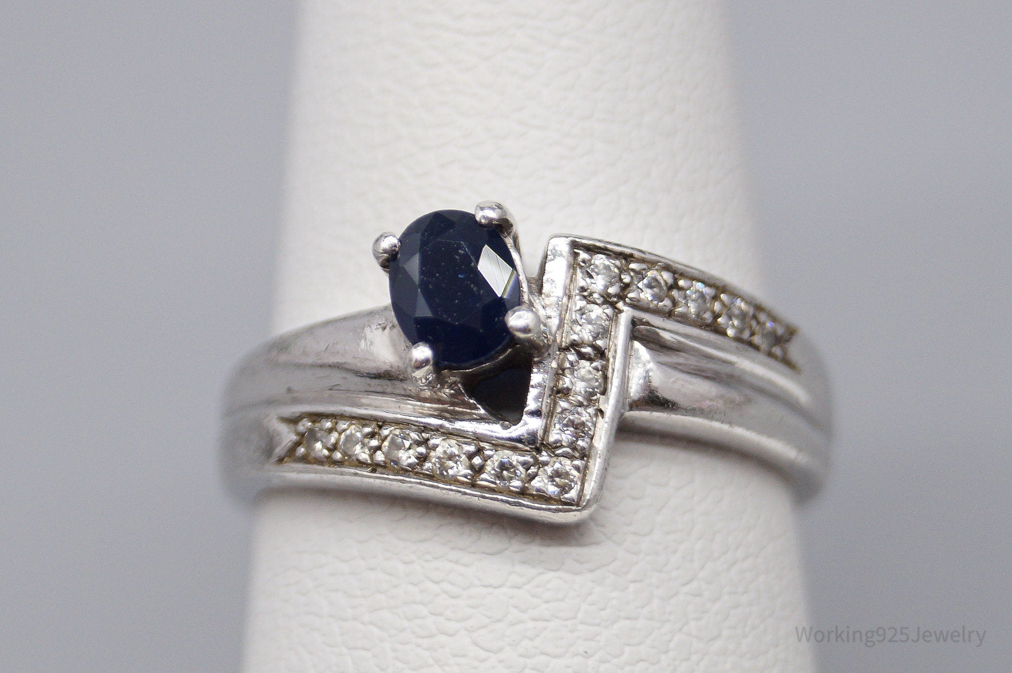 Vintage Sapphire Cubic Zirconia Sterling Silver Ring - Size 6.25