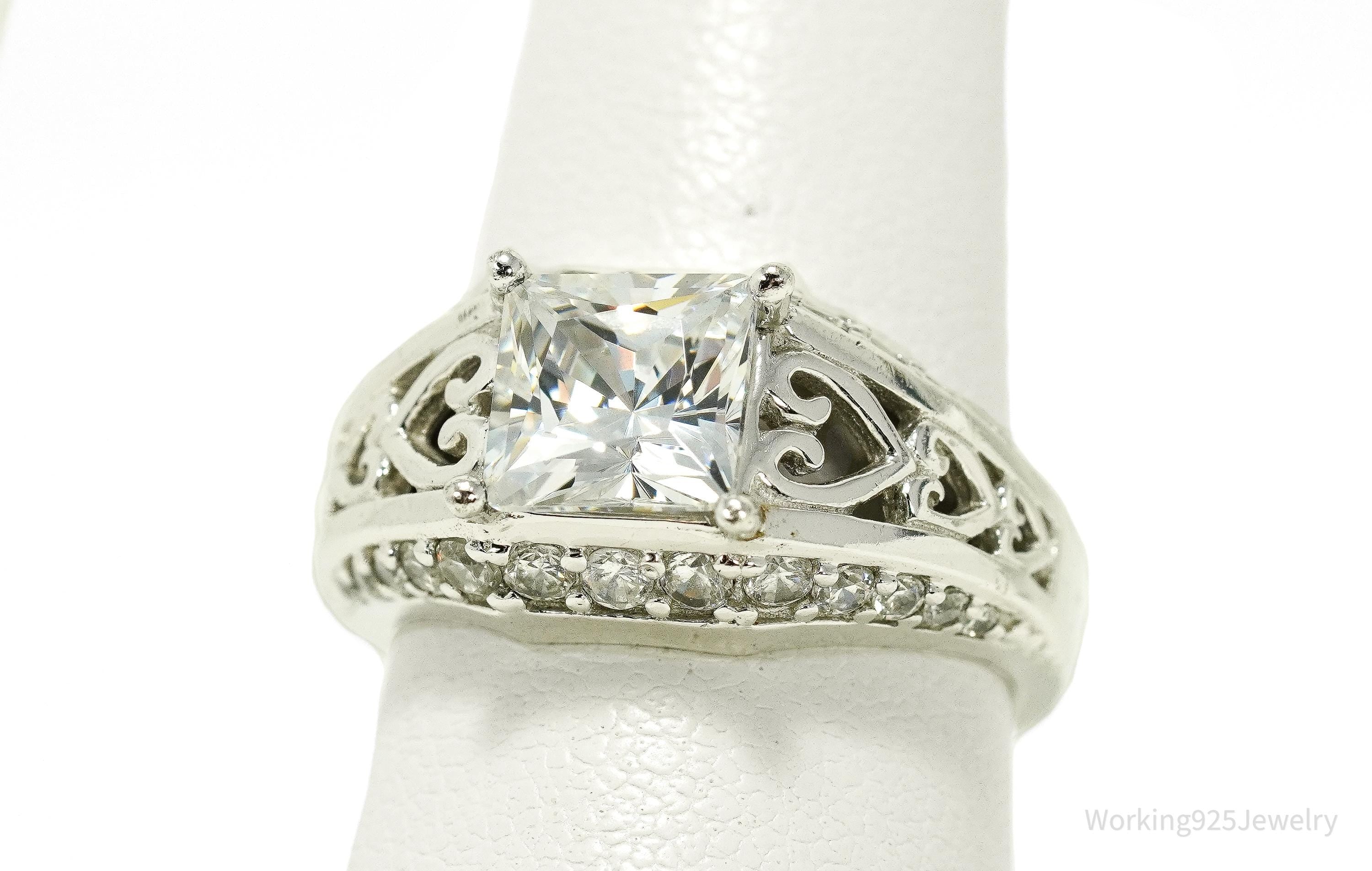 Vintage Diamonique Cubic Zirconia Sterling Silver Ring Size 6.25