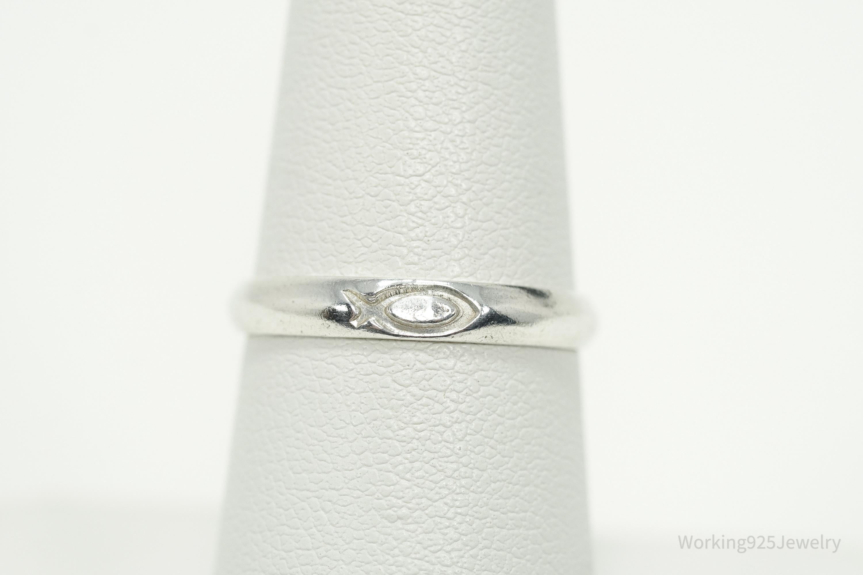 Vintage Ichthus Fish Sterling Silver Band Ring - Size 7.25