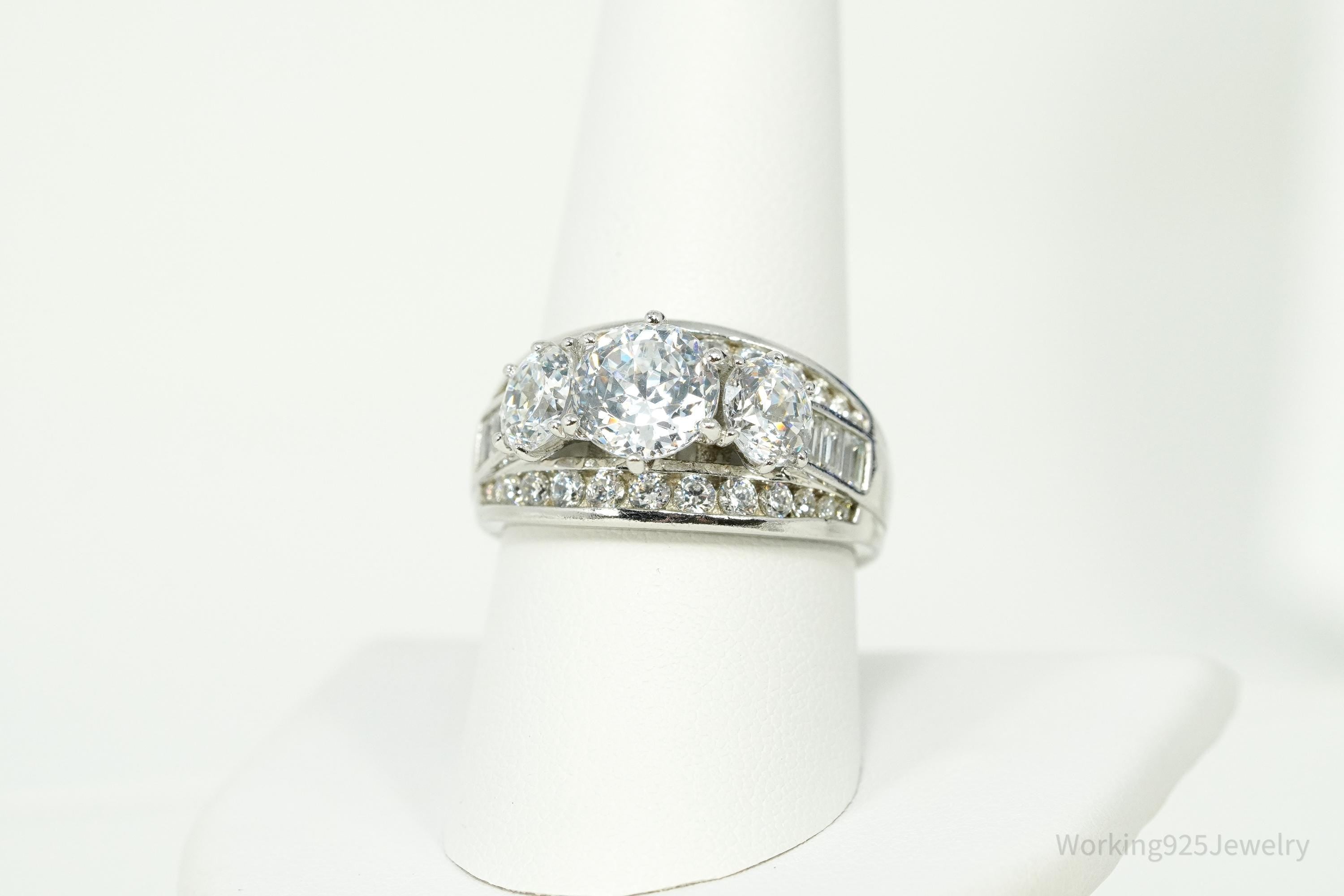 Vintage Cubic Zirconia Sterling Silver Band Ring - Size 9.25