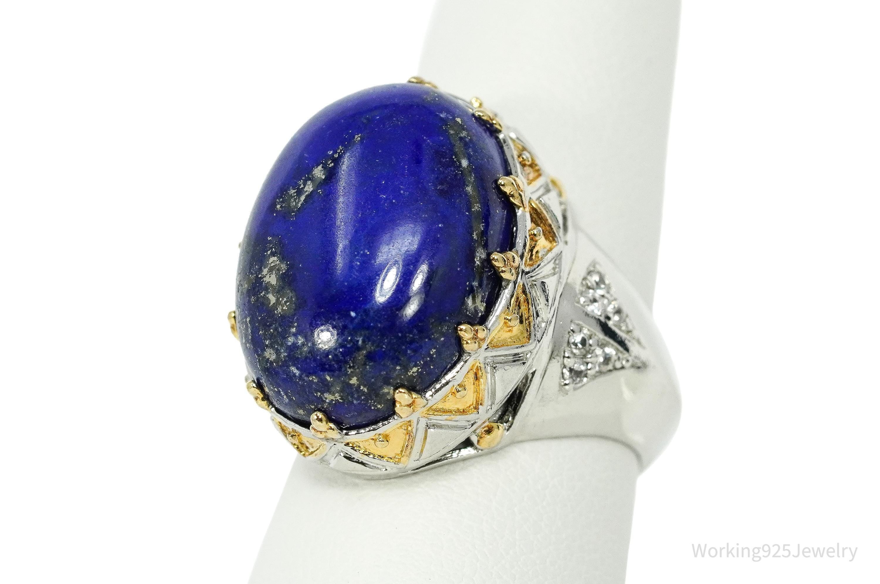 Michael Valitutti Lapis Lazuli White Sapphire Yellow Gold Sterling Silver Ring SZ 8