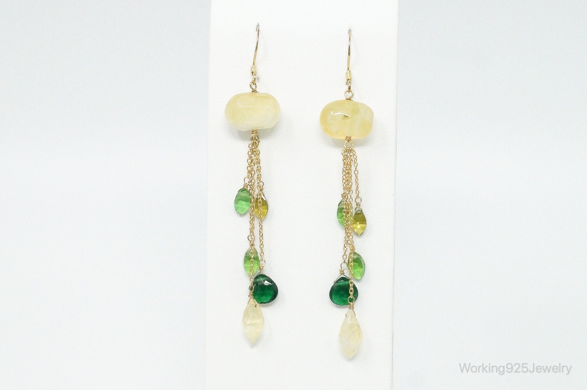 Yellow Quartz Green Tourmaline Peridot Gold Vermeil Sterling Silver Earrings
