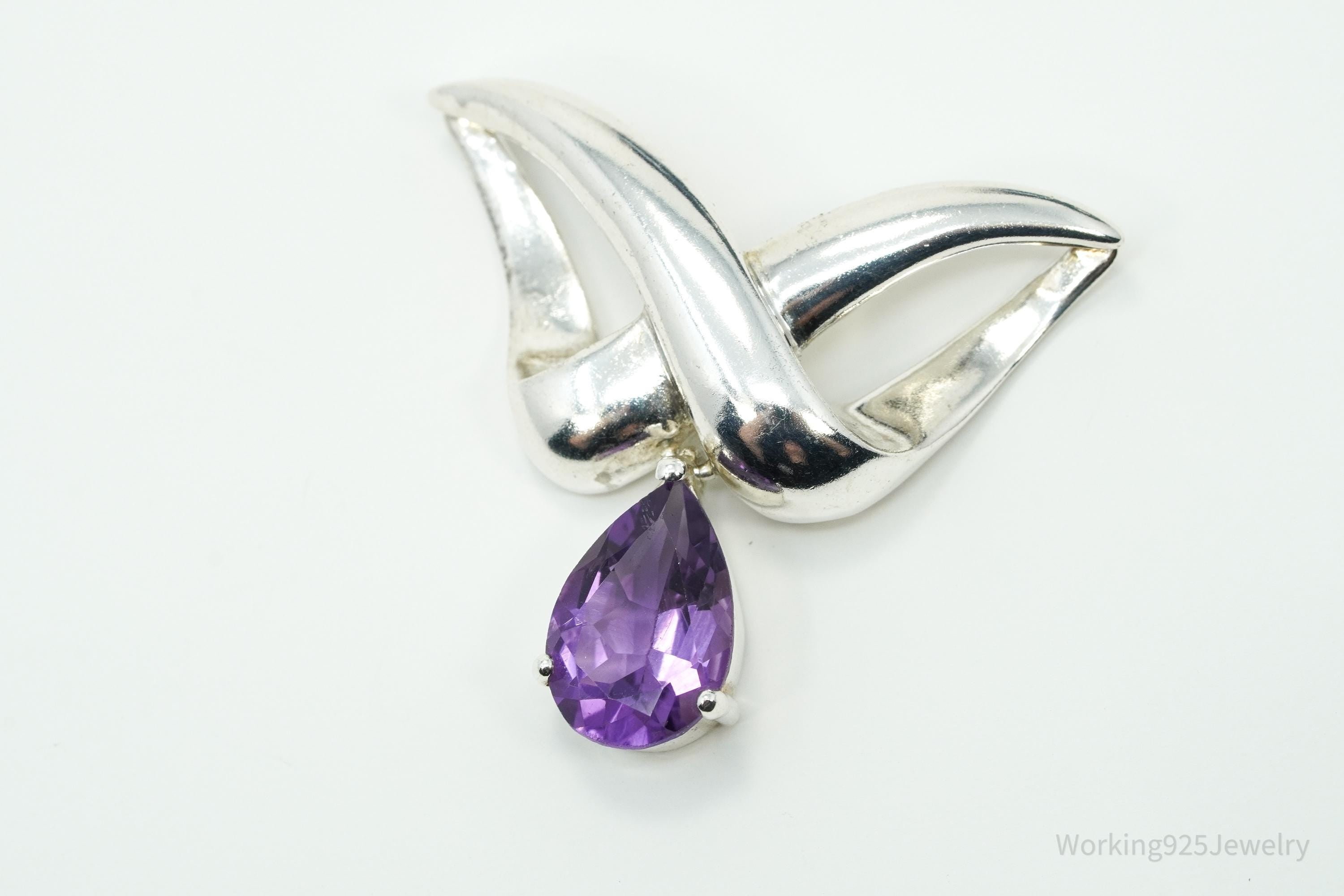 Vintage Purple Amethyst Sterling Silver Necklace Pendant