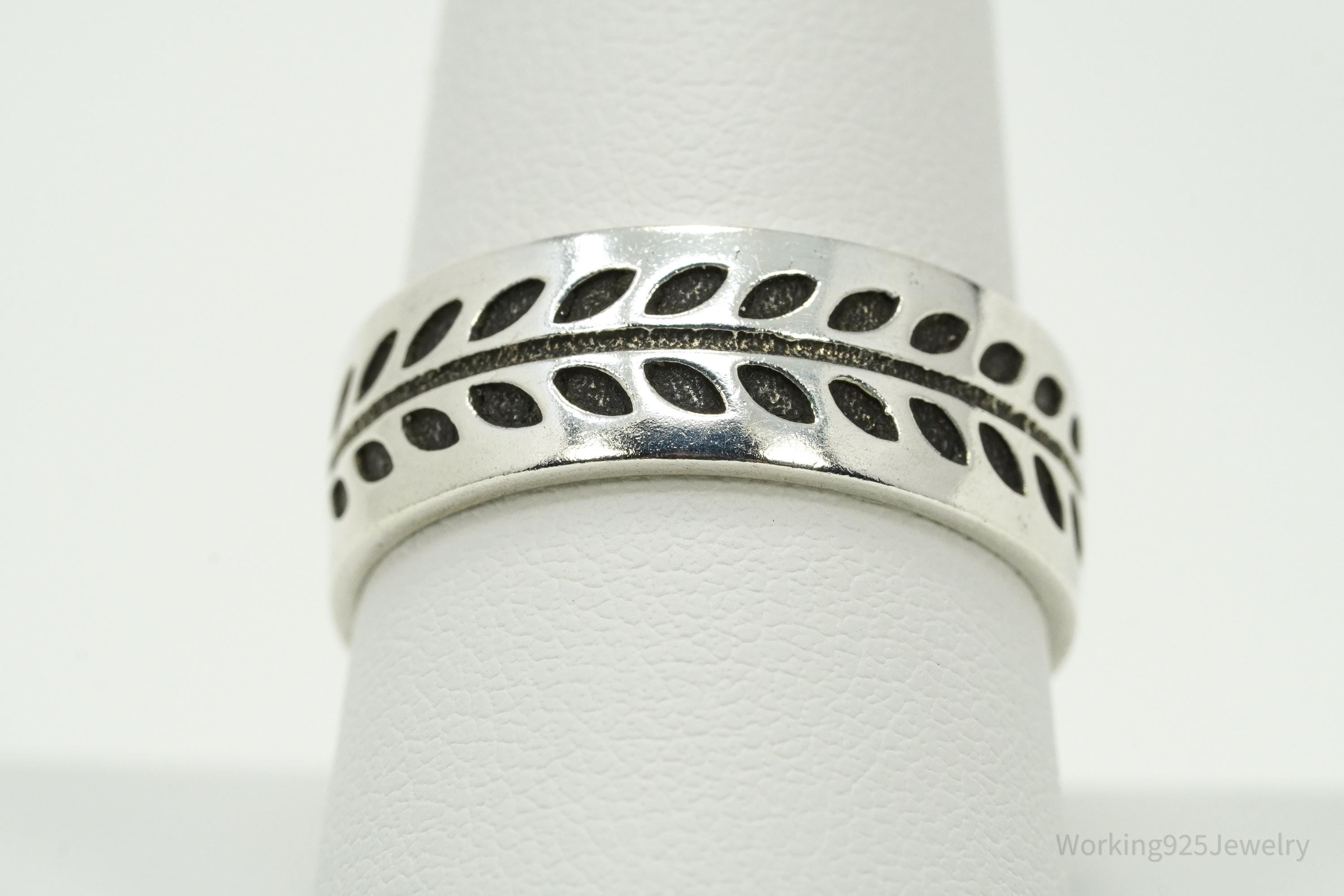 Vintage Leaf Vine Design Sterling Silver Band Ring - Size 10