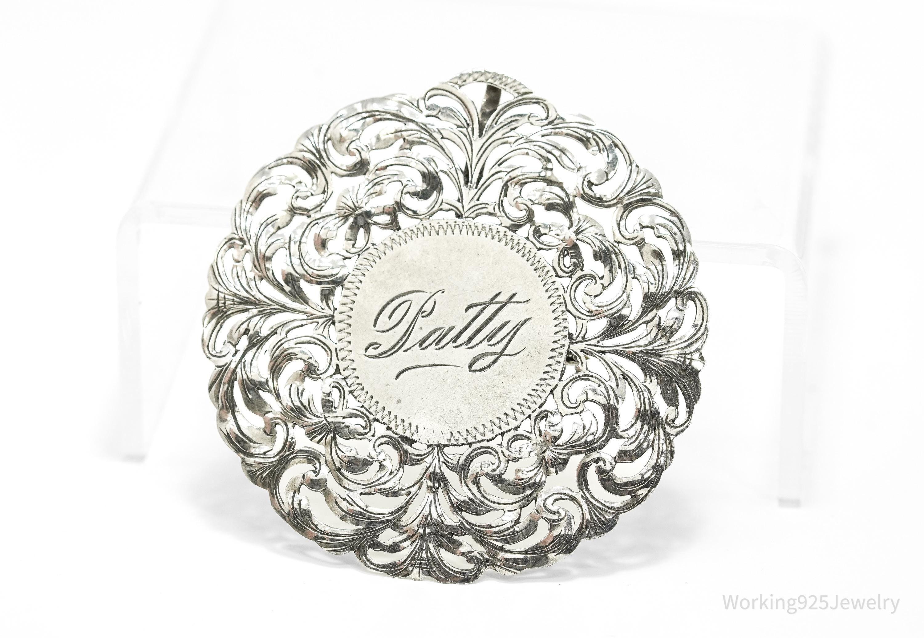 Large Ornate Antique "Patty" 900 Silver Brooch Pin Pendant