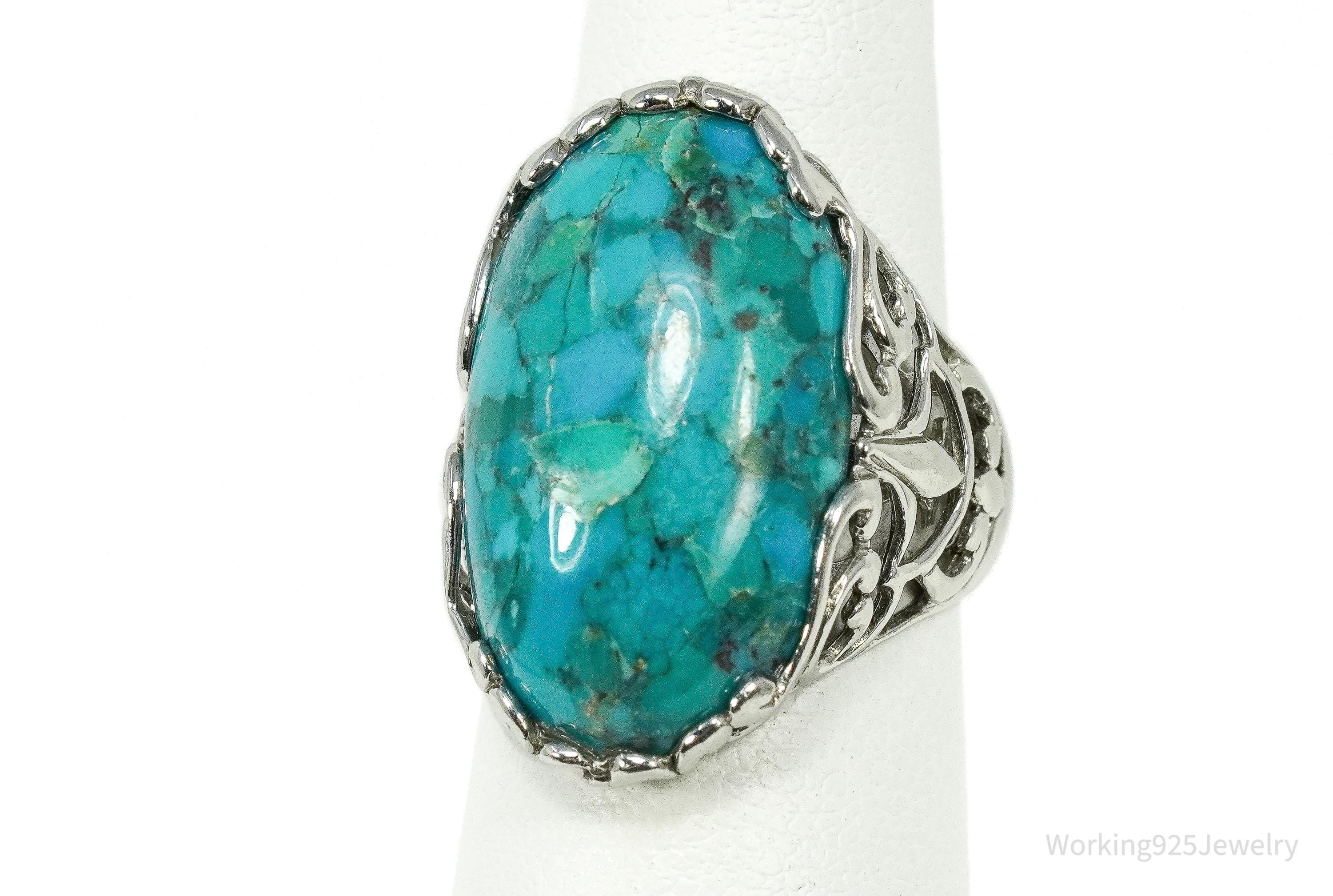 Vintage ATI Large Turquoise Sterling Silver Ring - Size 5.25
