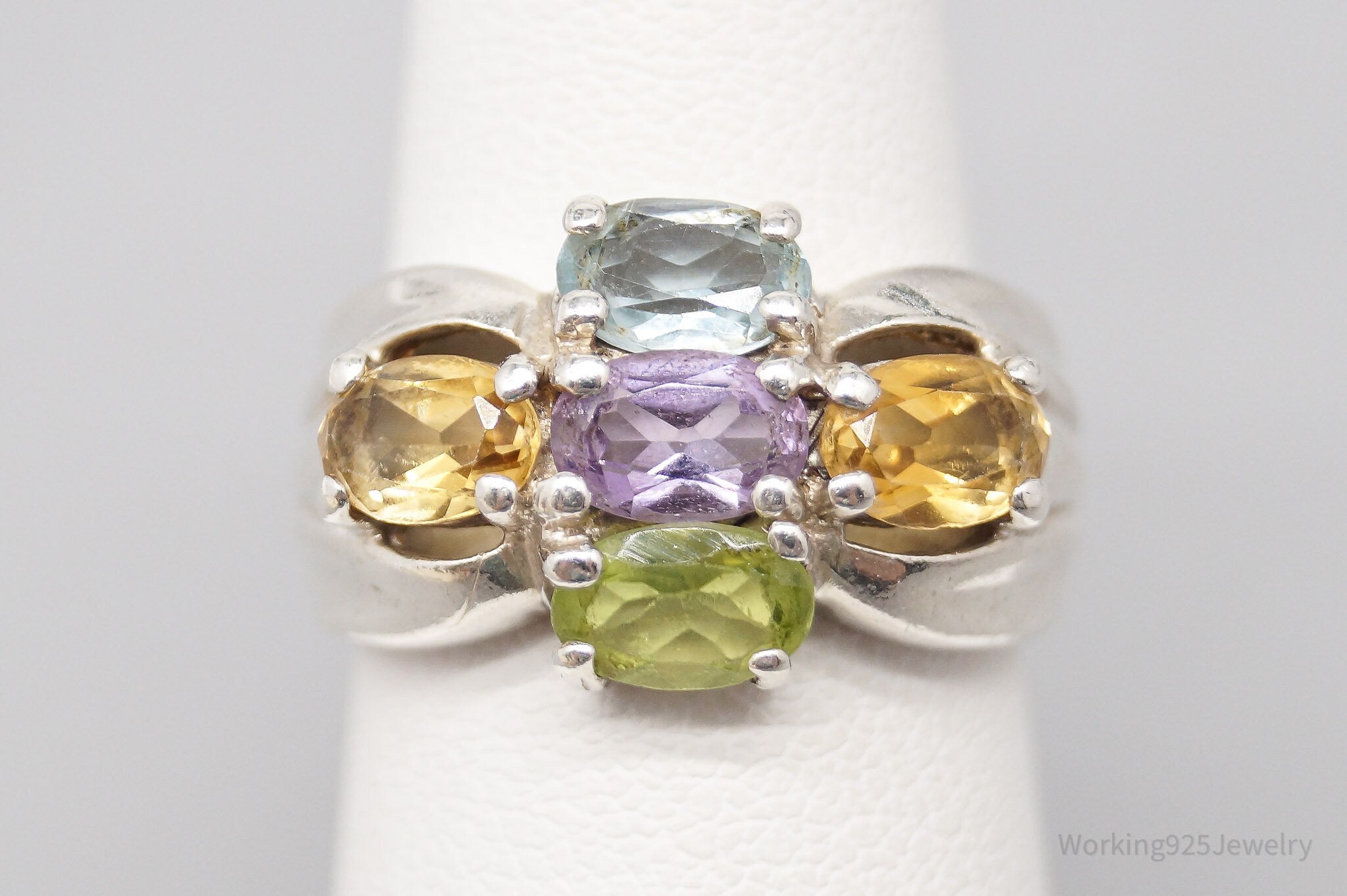 Vintage Designer PD Multi Gem Sterling Silver Ring - Size 6