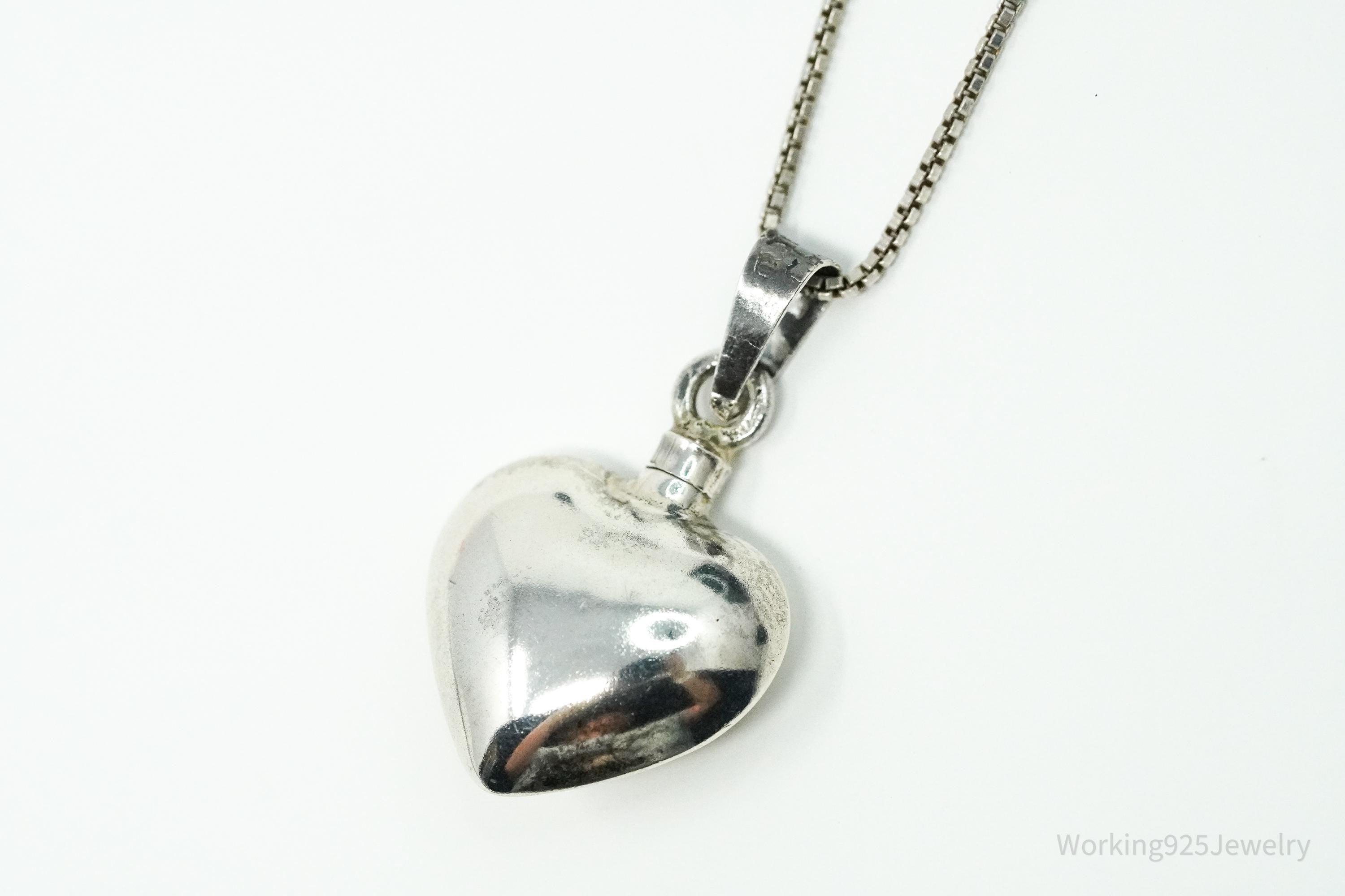 Vintage Mexican Heart Perfume Poison Bottle Sterling Silver Chain Necklace 20"