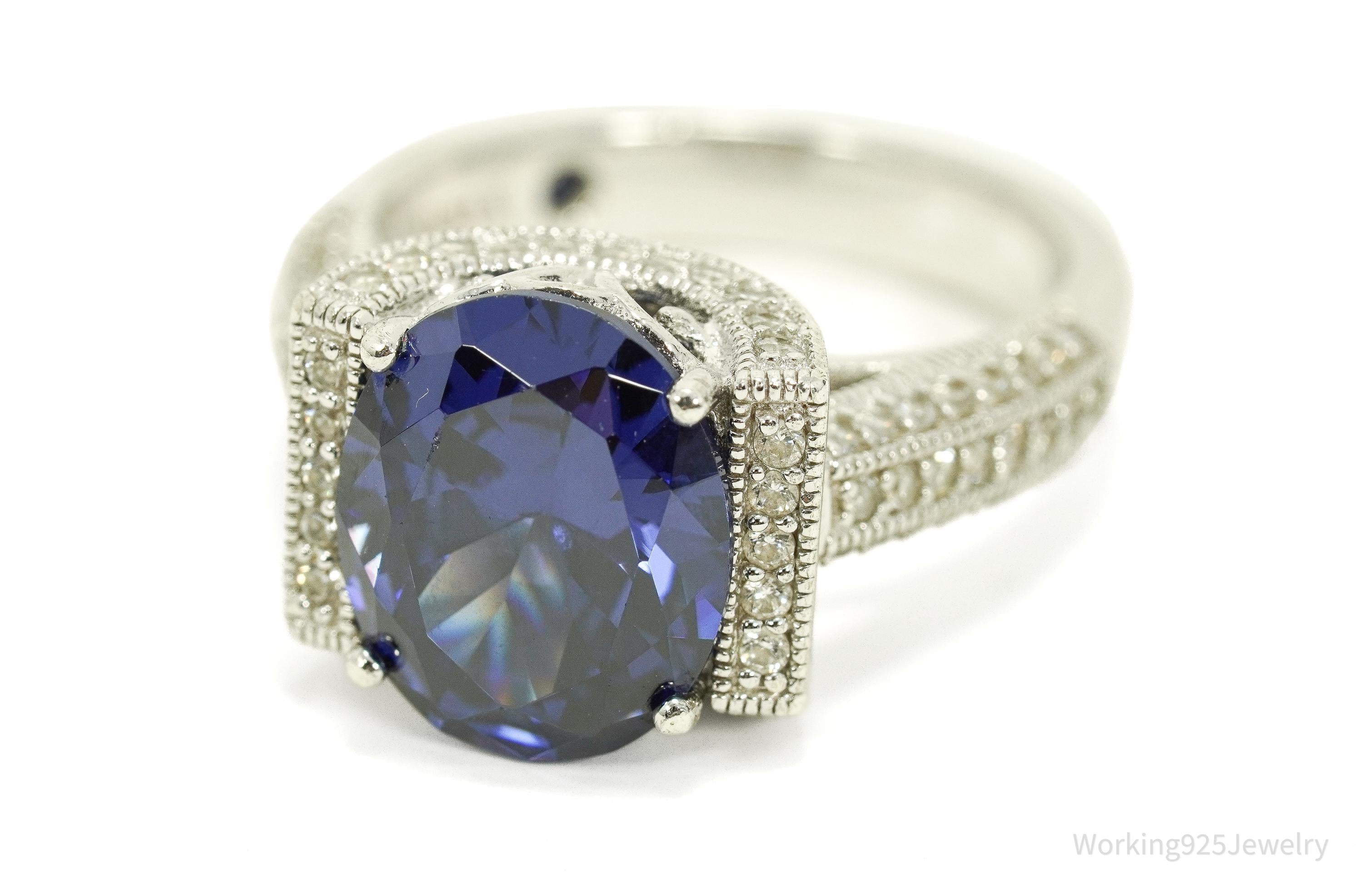 Designer Vanna K Tanzanite Simulant & Cubic Zirconia Sterling Silver Ring - Size 7.25