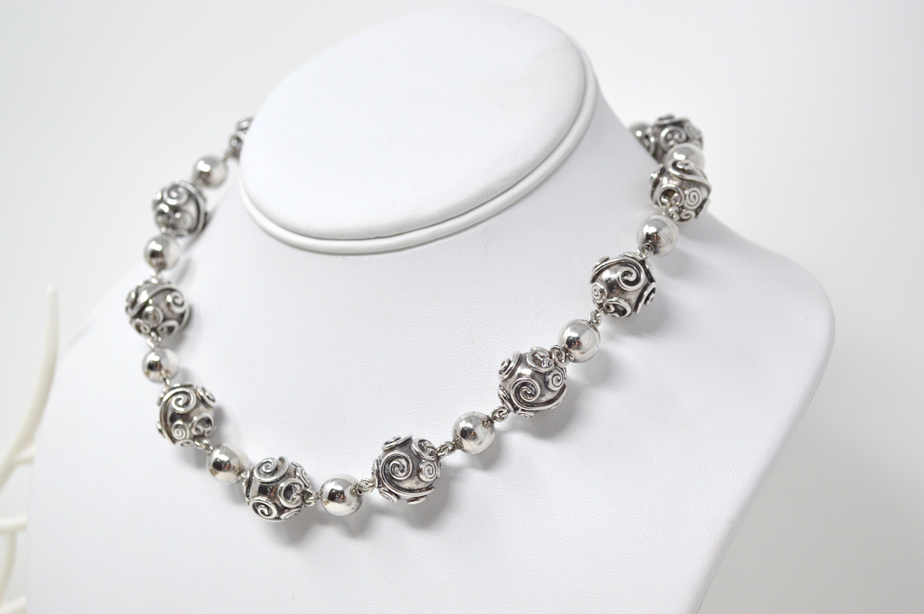 Vintage Mexico Designer Carmen Beckmann (Bekmann) Sterling Silver Necklace 16.5"