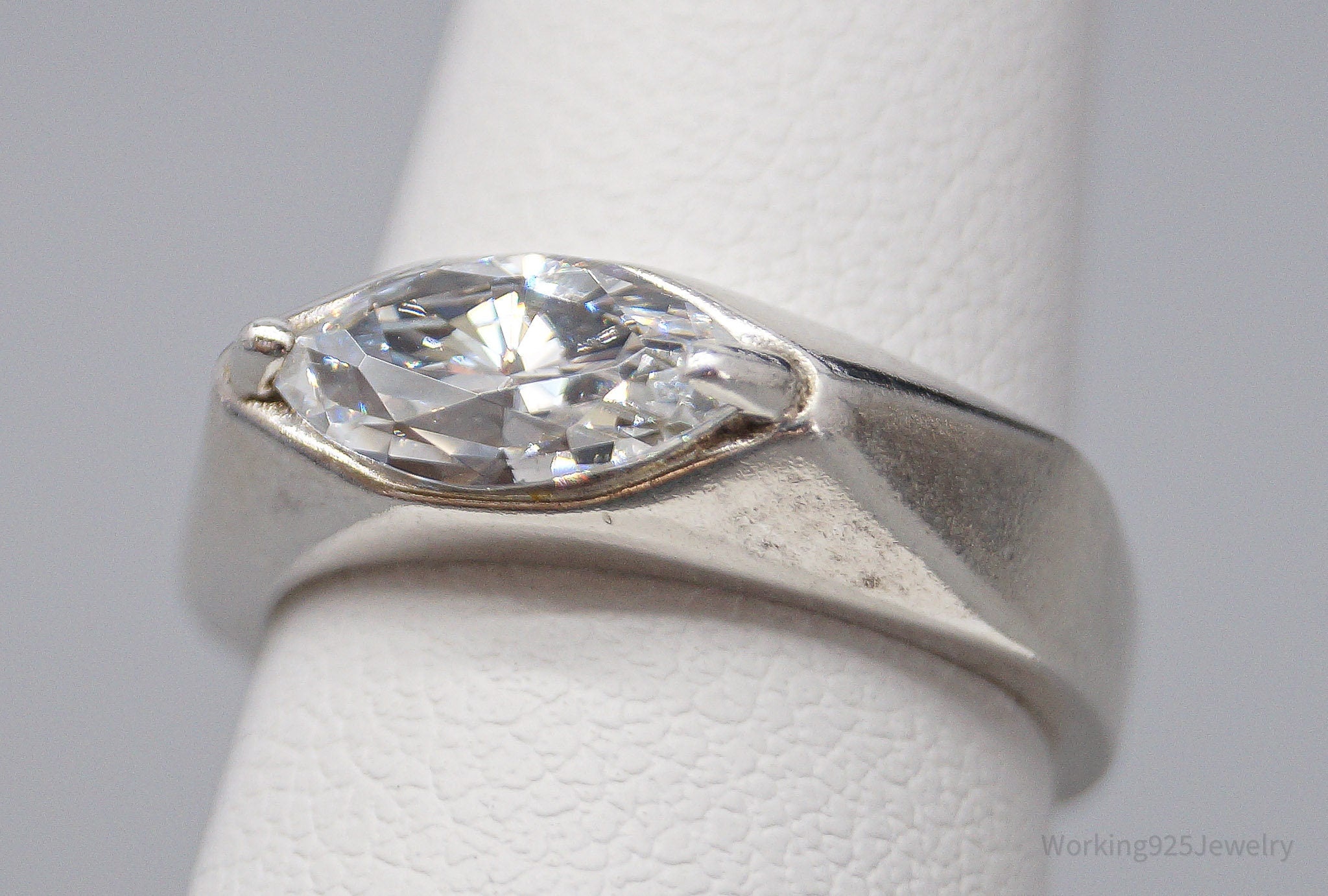 Vintage Diamonique Cubic Zirconia Sterling Silver Ring - Size 4