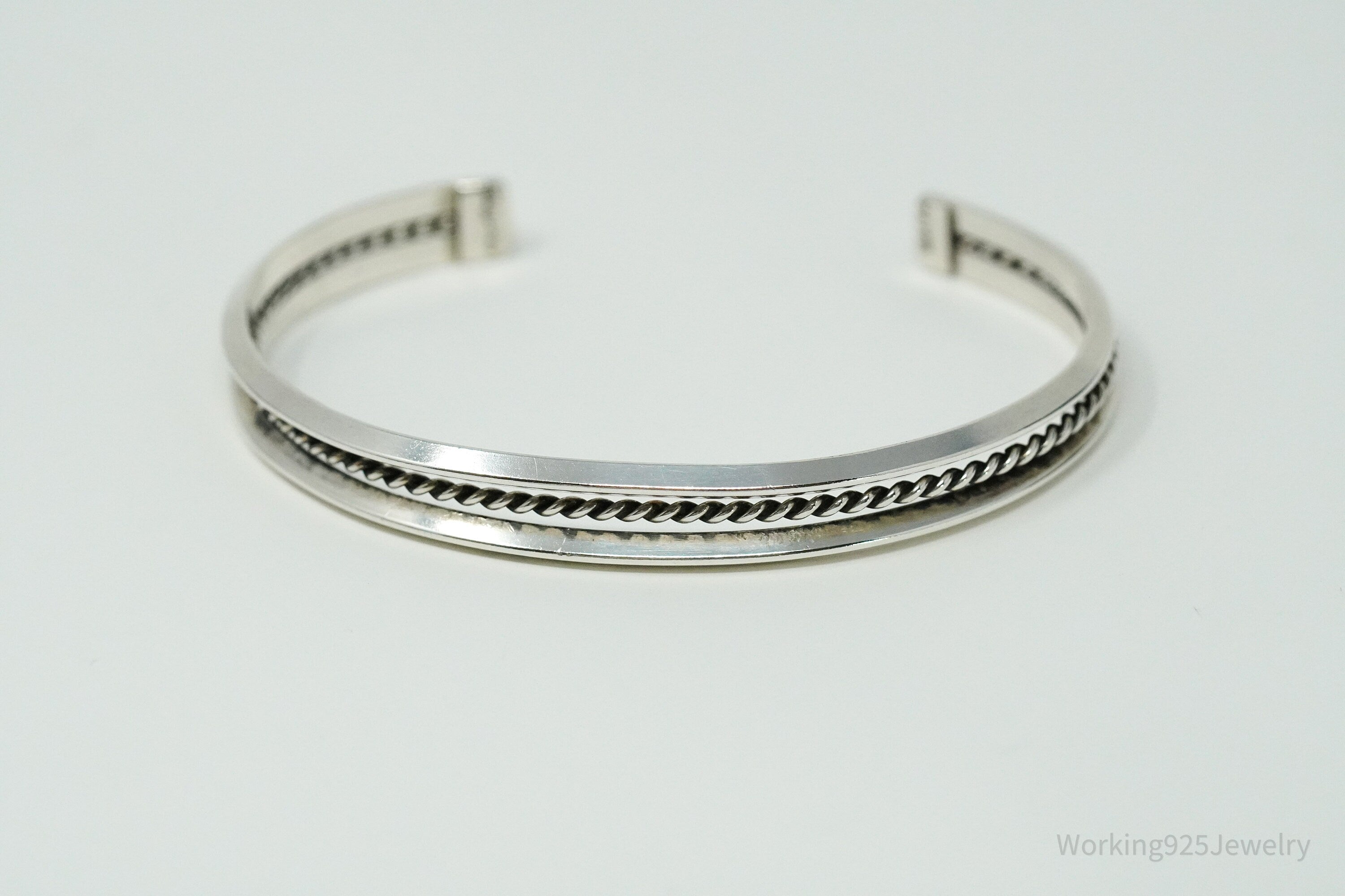 Vintage Native American Tahe Sterling Silver Rope Cable Cuff Bracelet - 6.5"