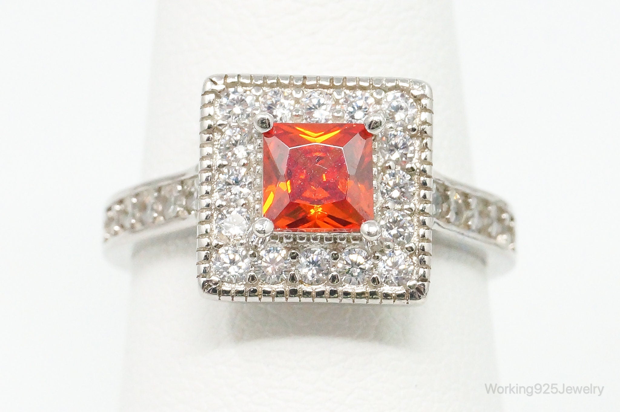 Orange Topaz Cubic Zirconia Sterling Silver Ring - Size 7