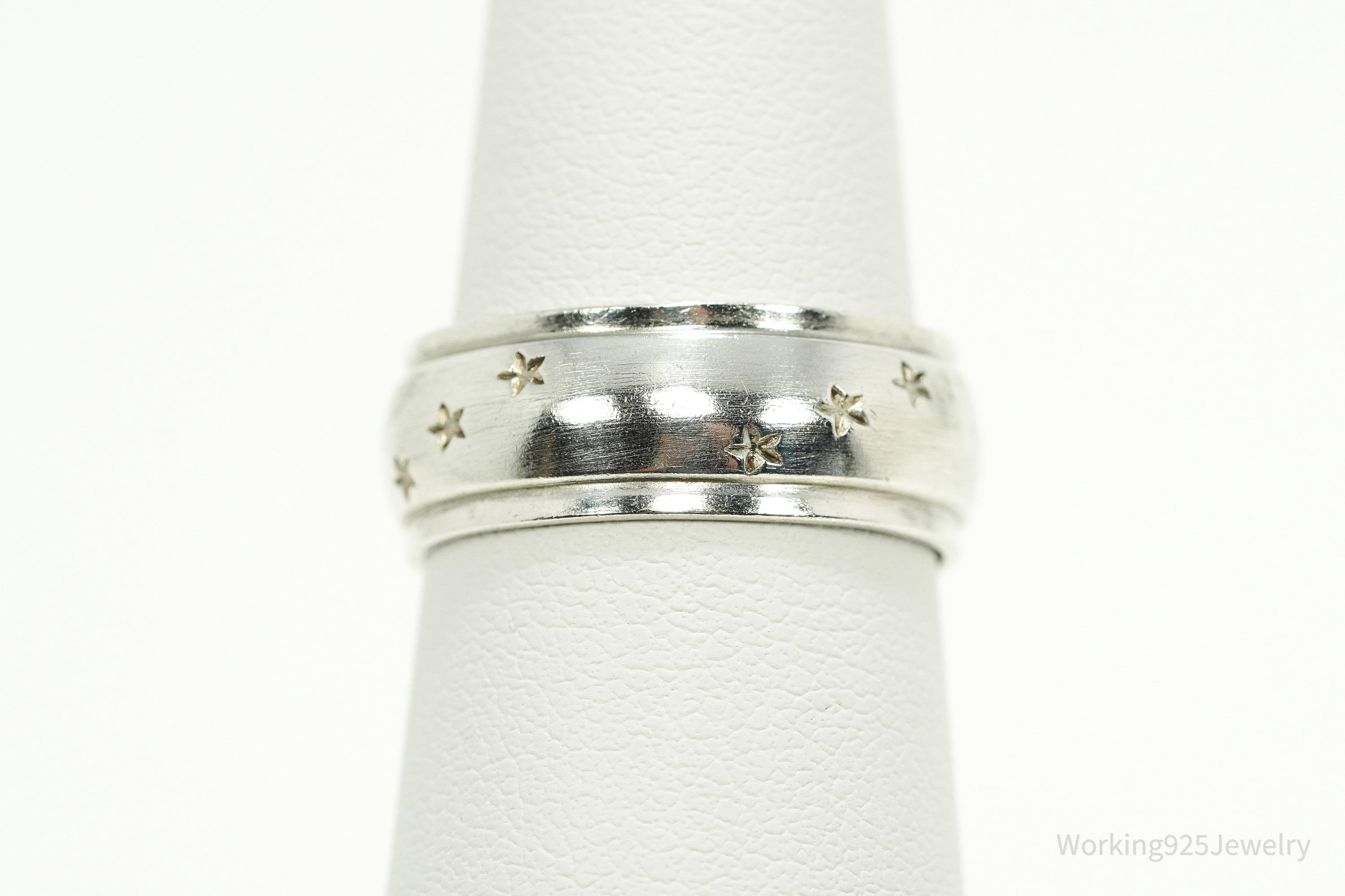 Antique Stars Pattern Sterling Silver Band Ring - Size 7.25