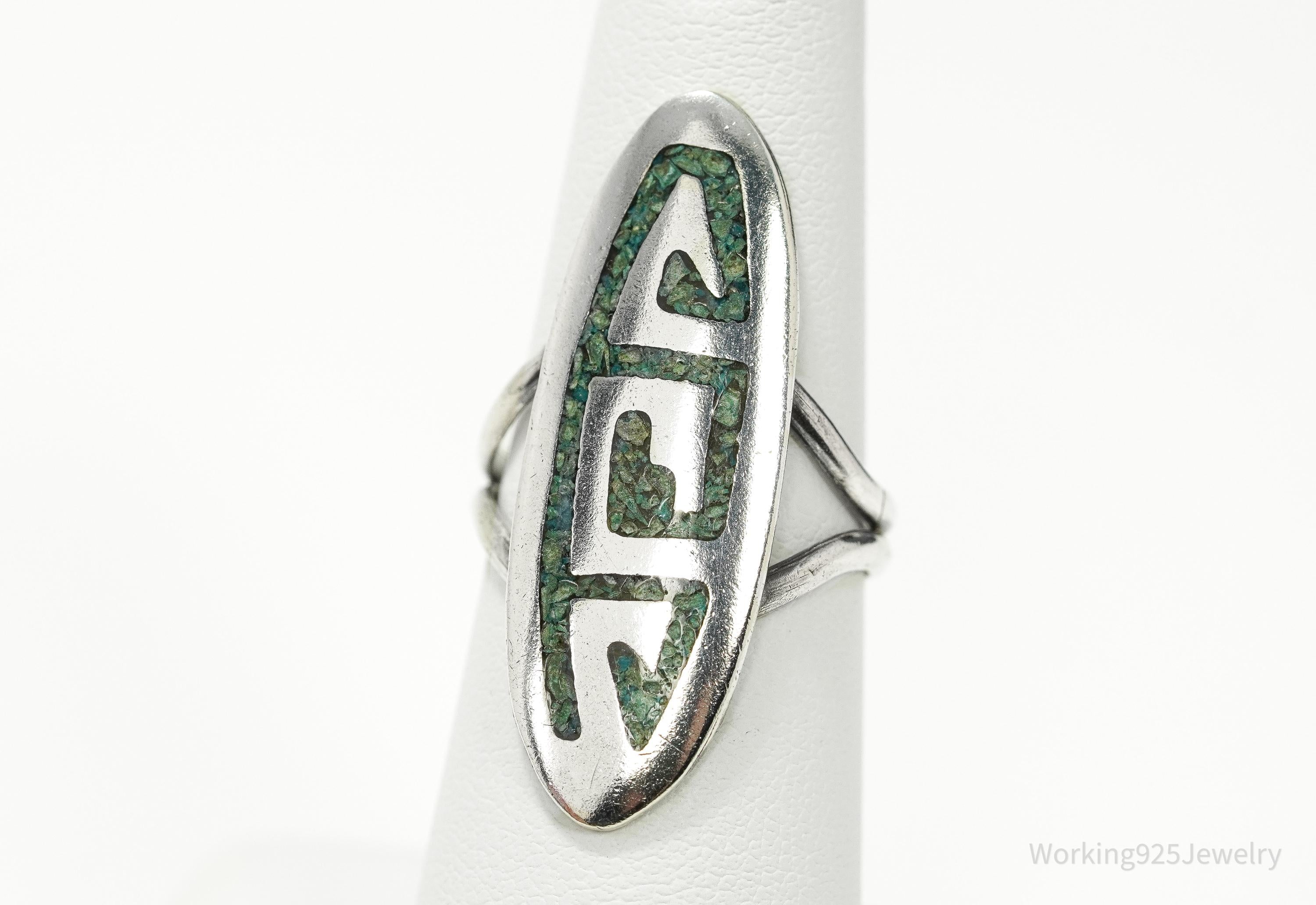 Vintage Handmade Hopi Native American Turquoise Unsigned Silver Ring - Size 6.75