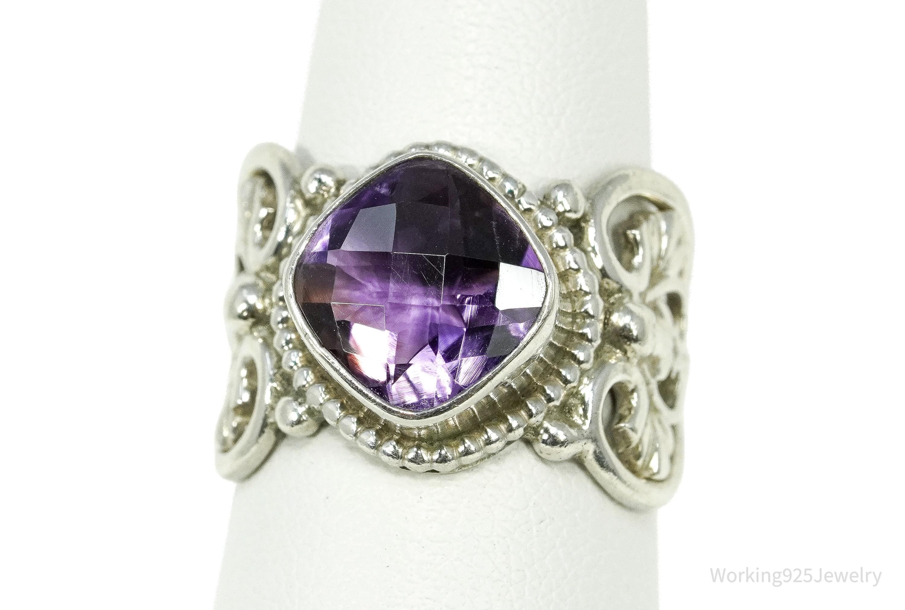 Vintage Nepal Purple Amethyst Sterling Silver Ring Size 7