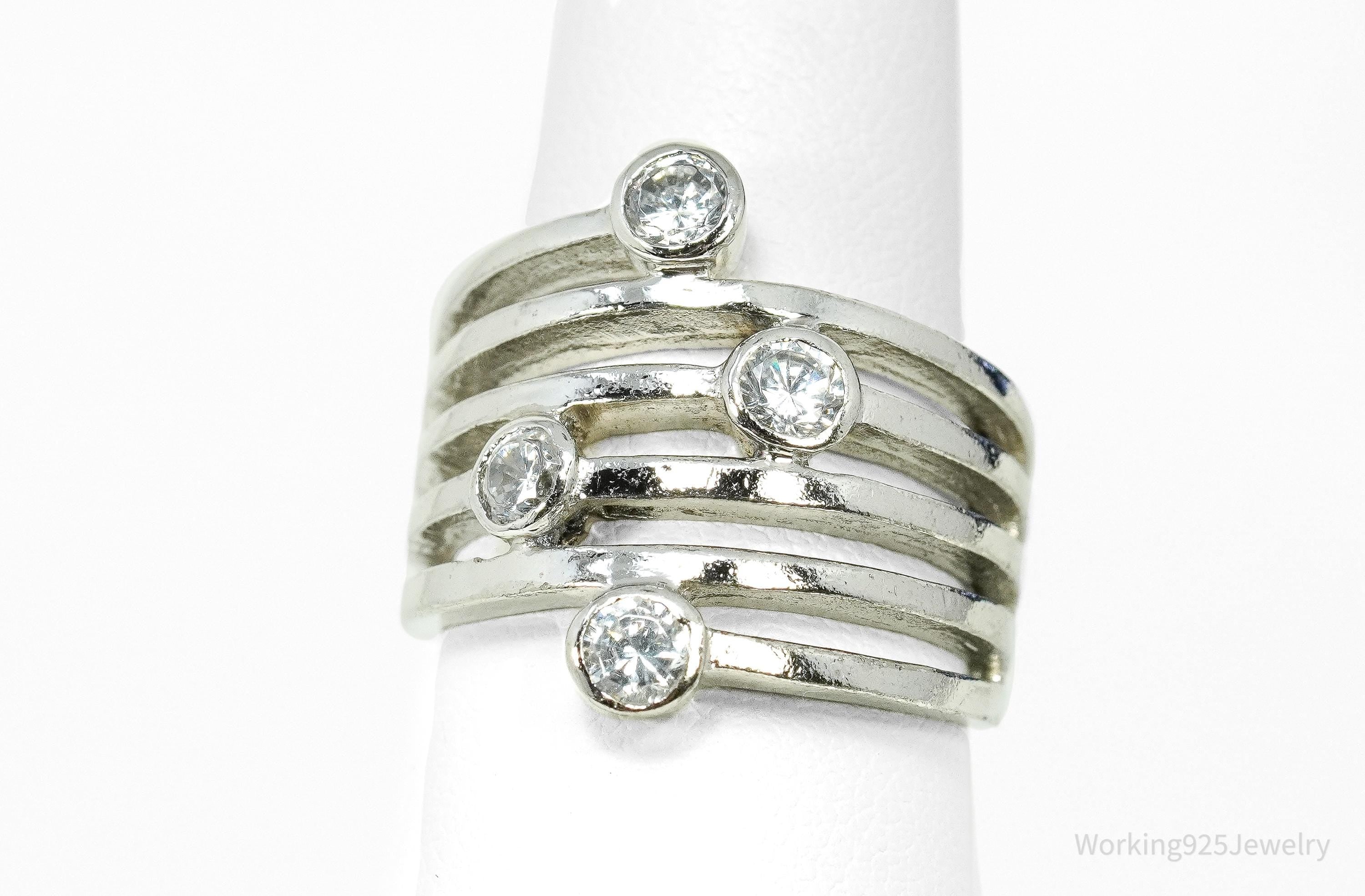 Vintage Cubic Zirconia Sterling Silver Band Ring - Size 6.75