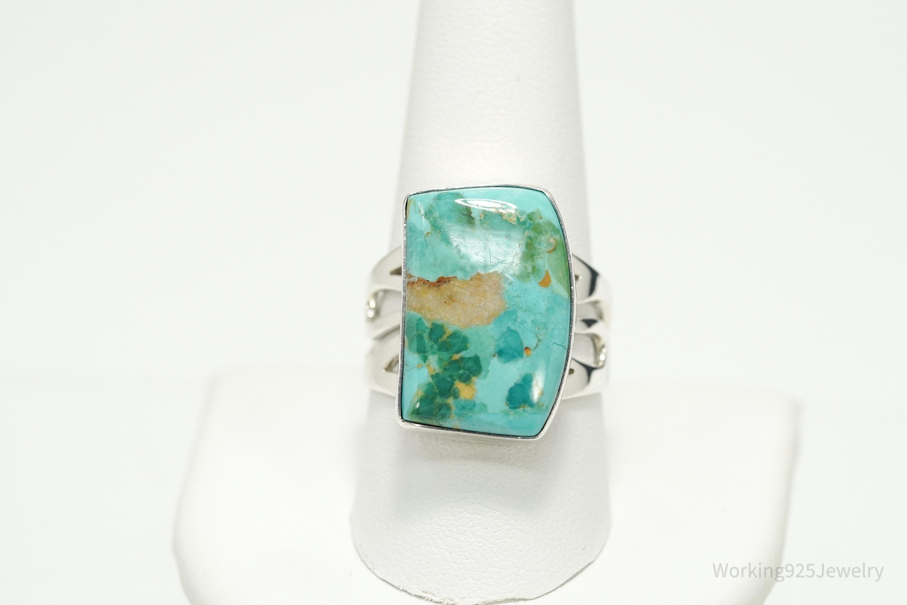 Vintage Jay King Large Turquoise Sterling Silver Statement Ring - Size 9.75