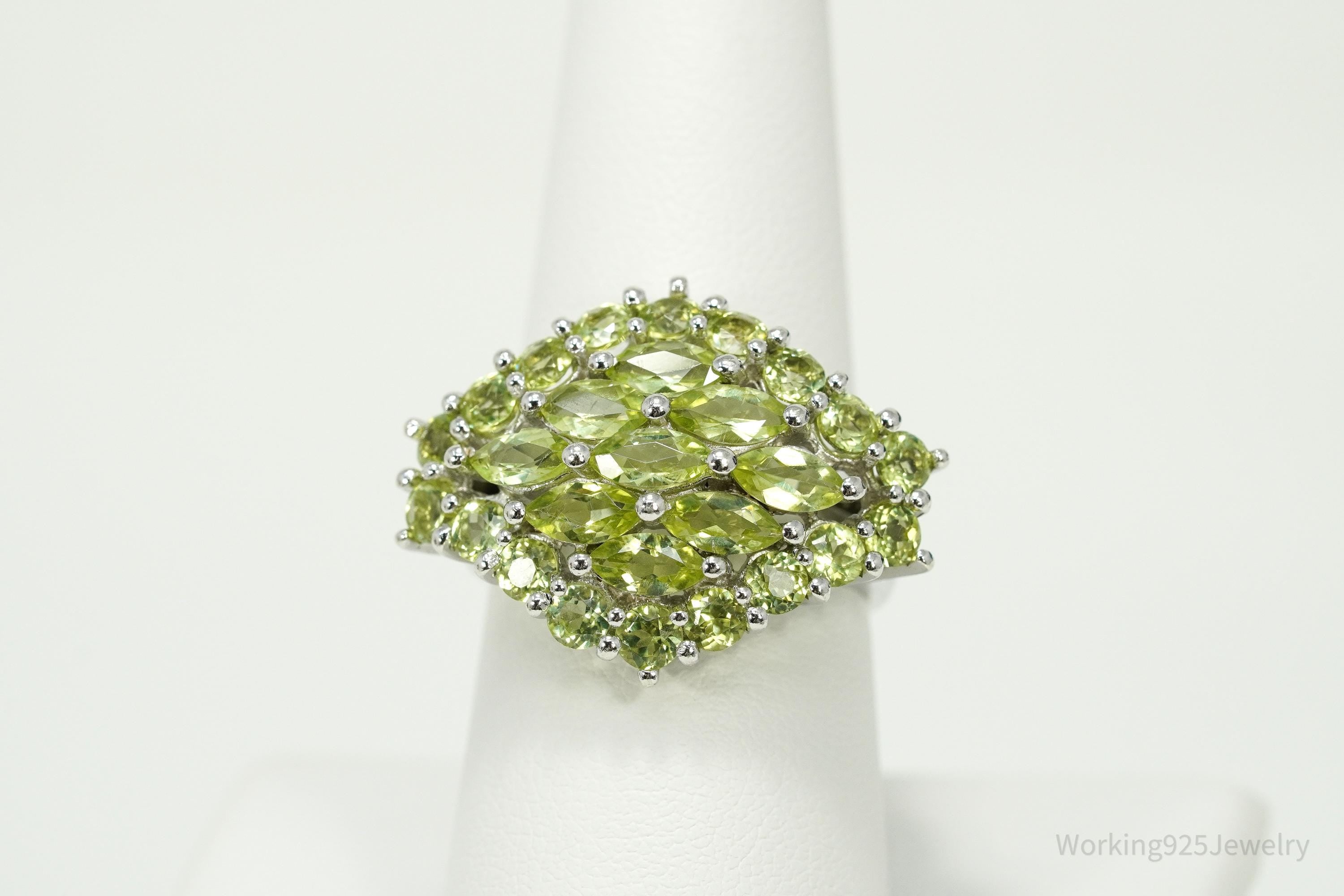 Green Peridot Sterling Silver Ring - Size 8