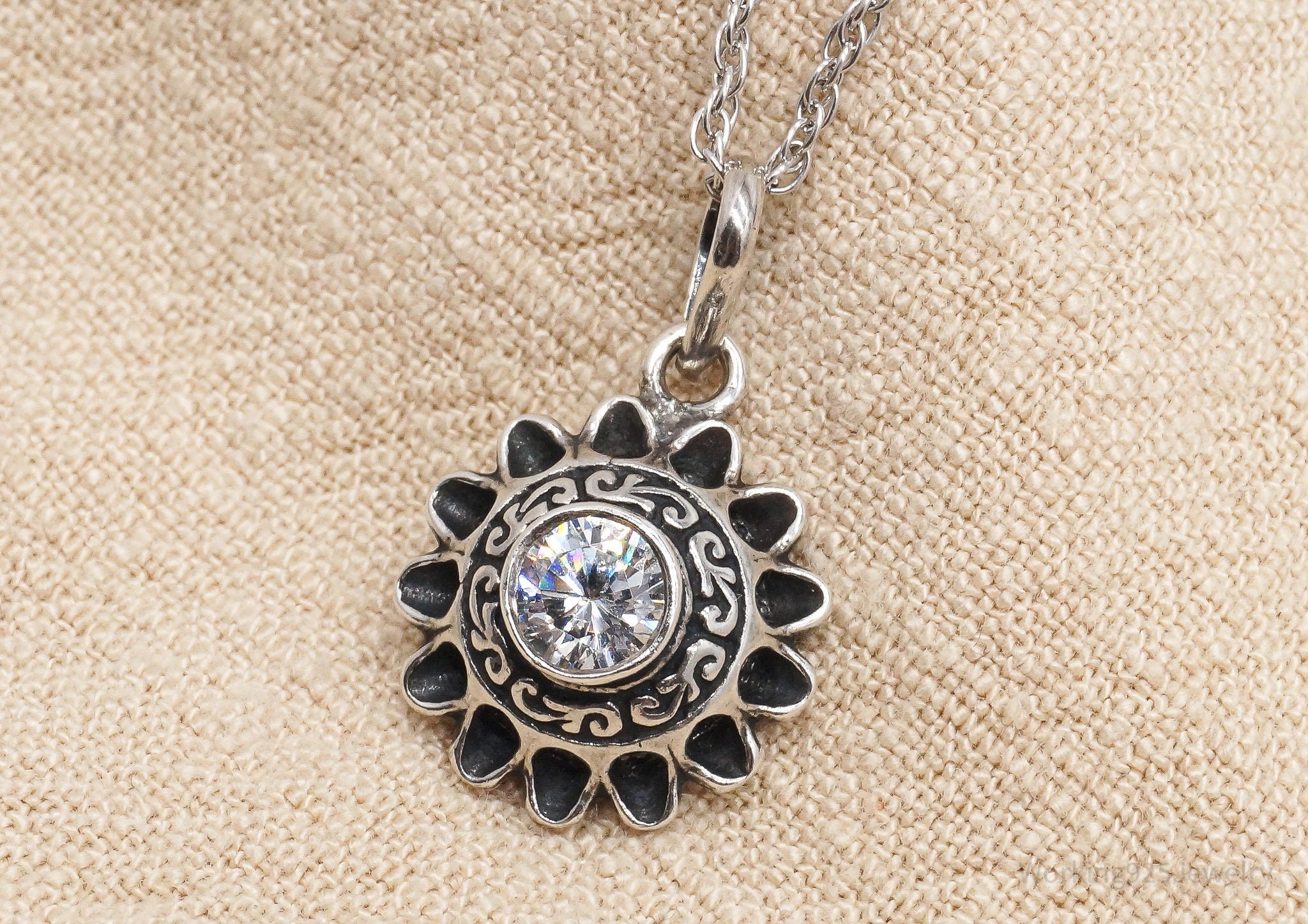 Vintage Cubic Zirconia Sterling Silver Necklace 22"