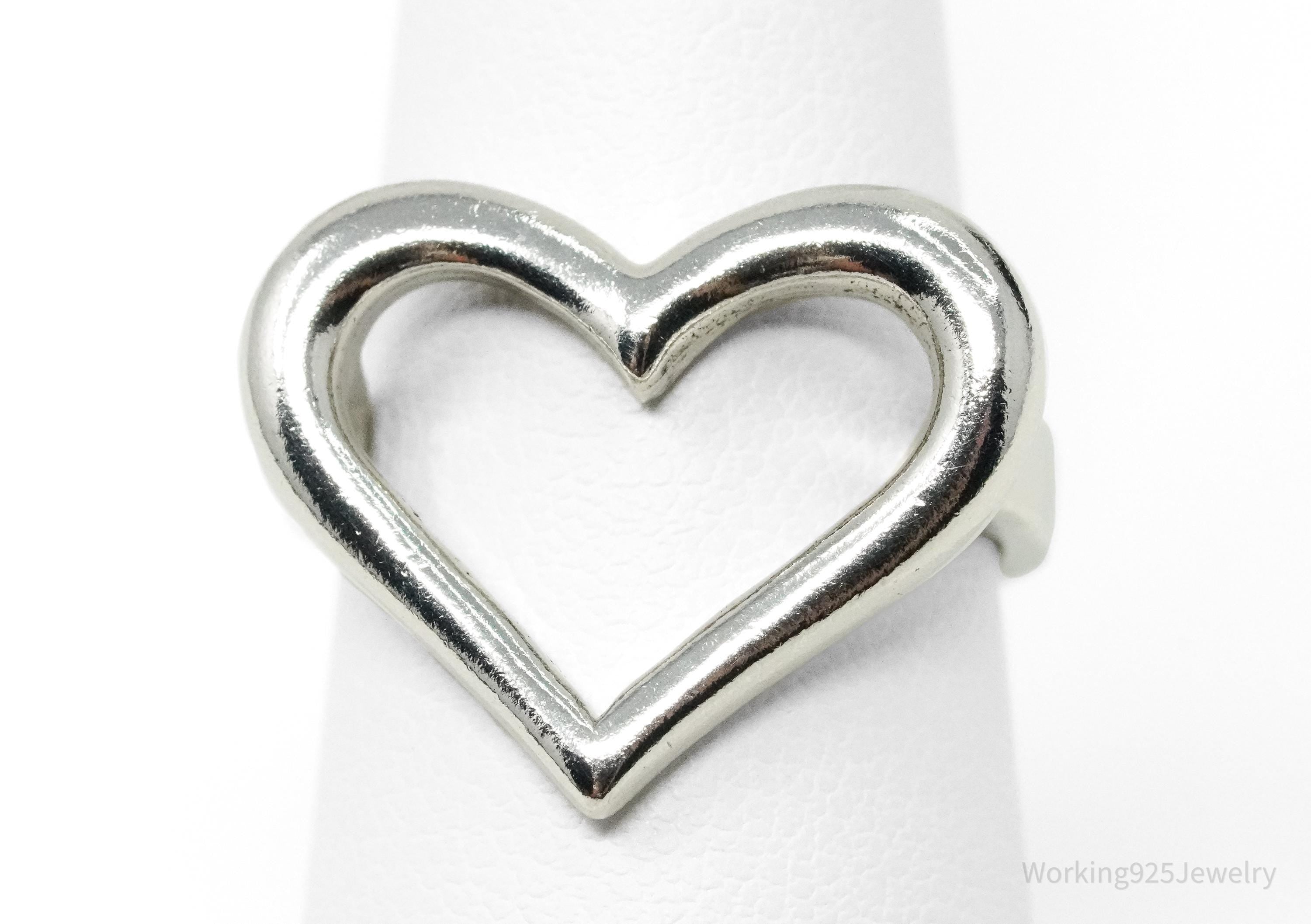 Vintage Large Heart Sterling Silver Ring - Size 7.25