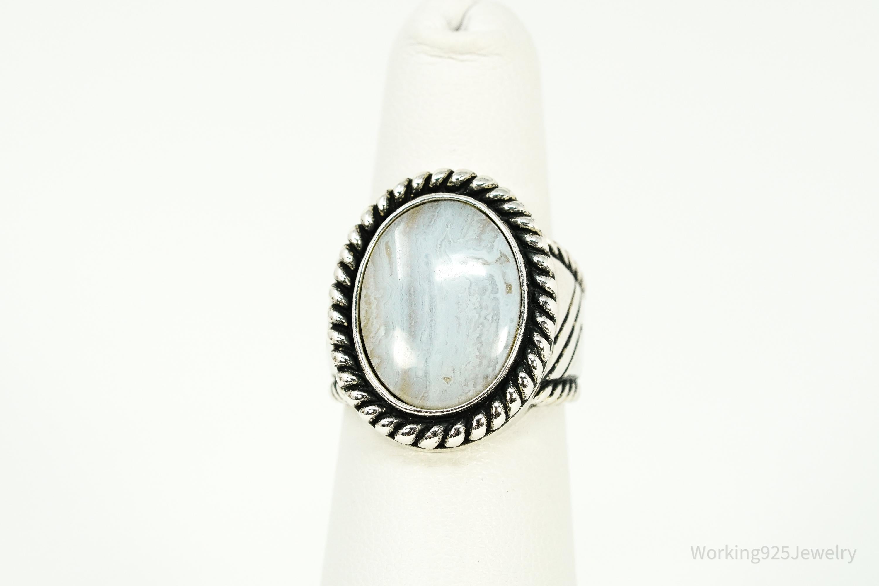 Vintage Native Designer Carolyn Pollack Blue Lace Agate Sterling Silver Ring - Size 6.5