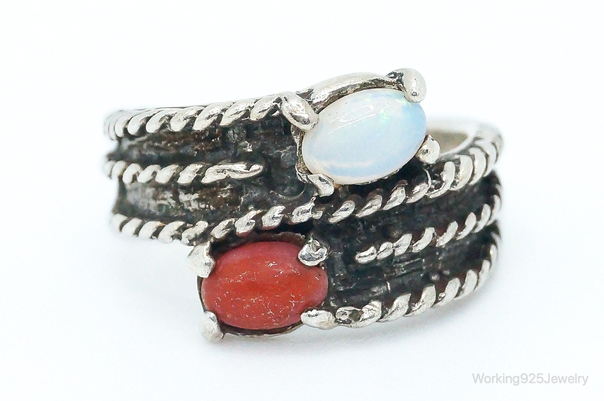 Vintage Opalite Coral Sterling Silver Ring - Size 5.25