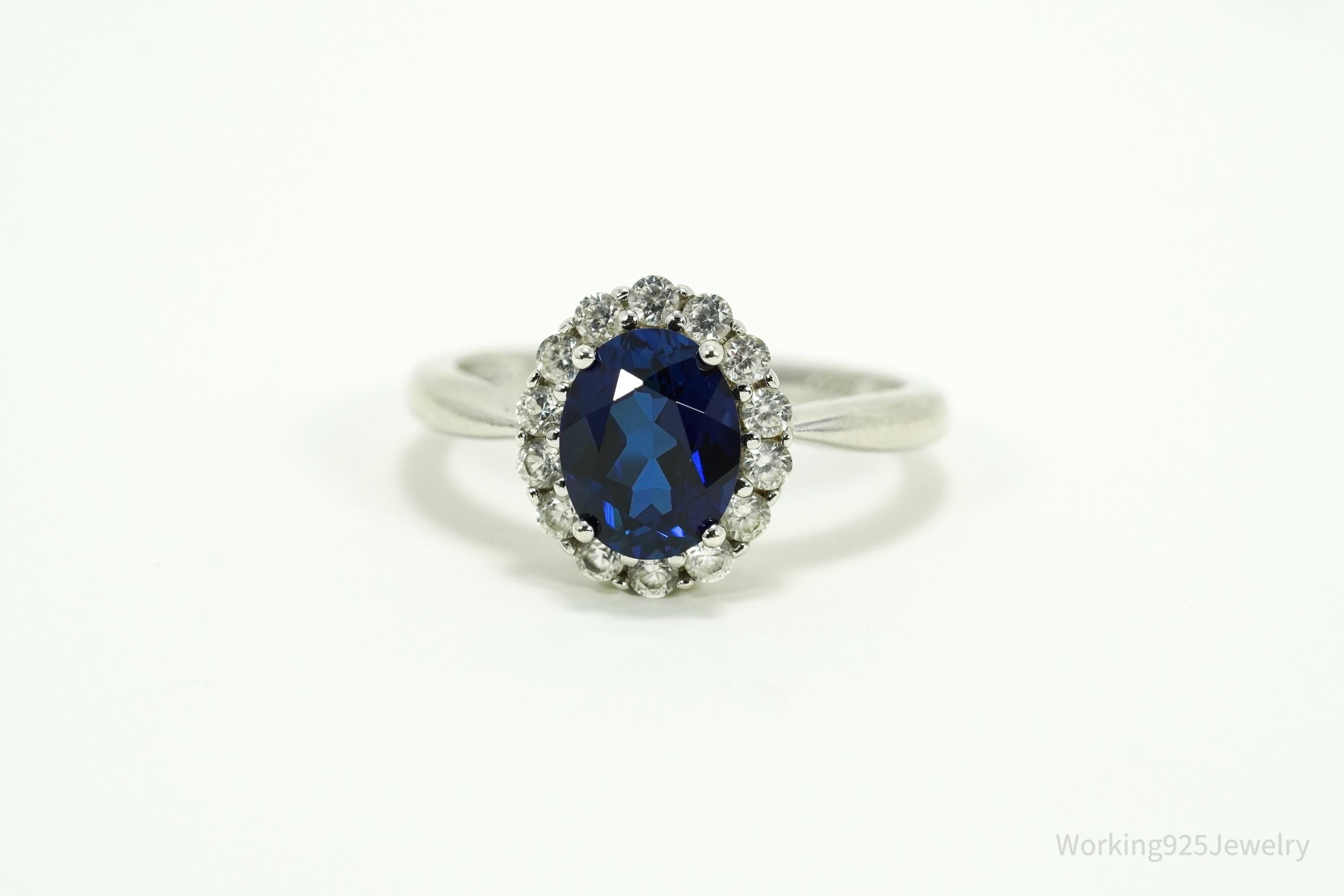 Vintage SAI Blue & White Sapphire Sterling Silver Ring - Size 8.25