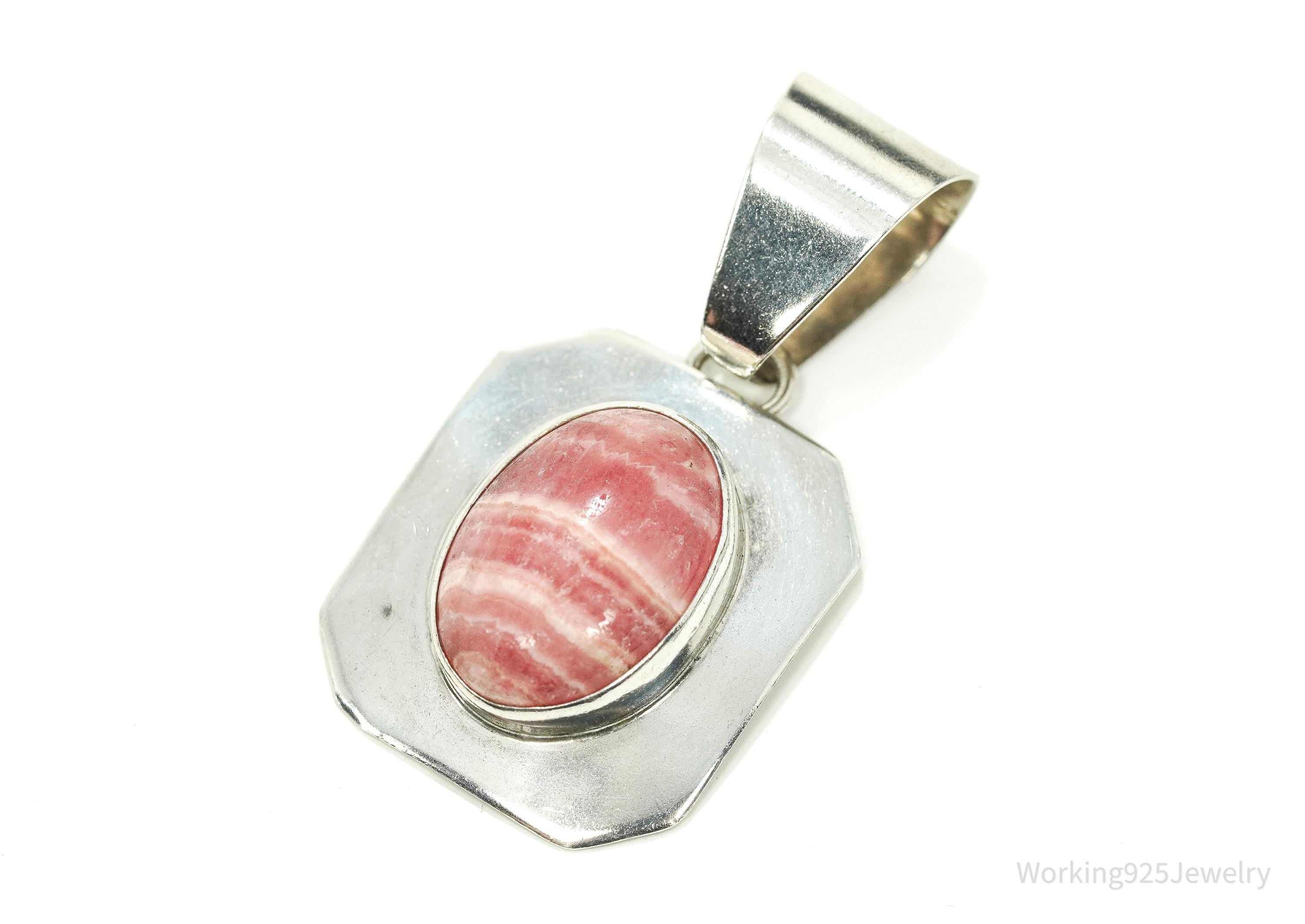 Vintage Native American Rhodochrosite Sterling Silver Pendant